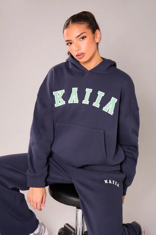 Kaiia Slogan Oversized Hoodie Navy & Jade Green sold by Kaiia the label