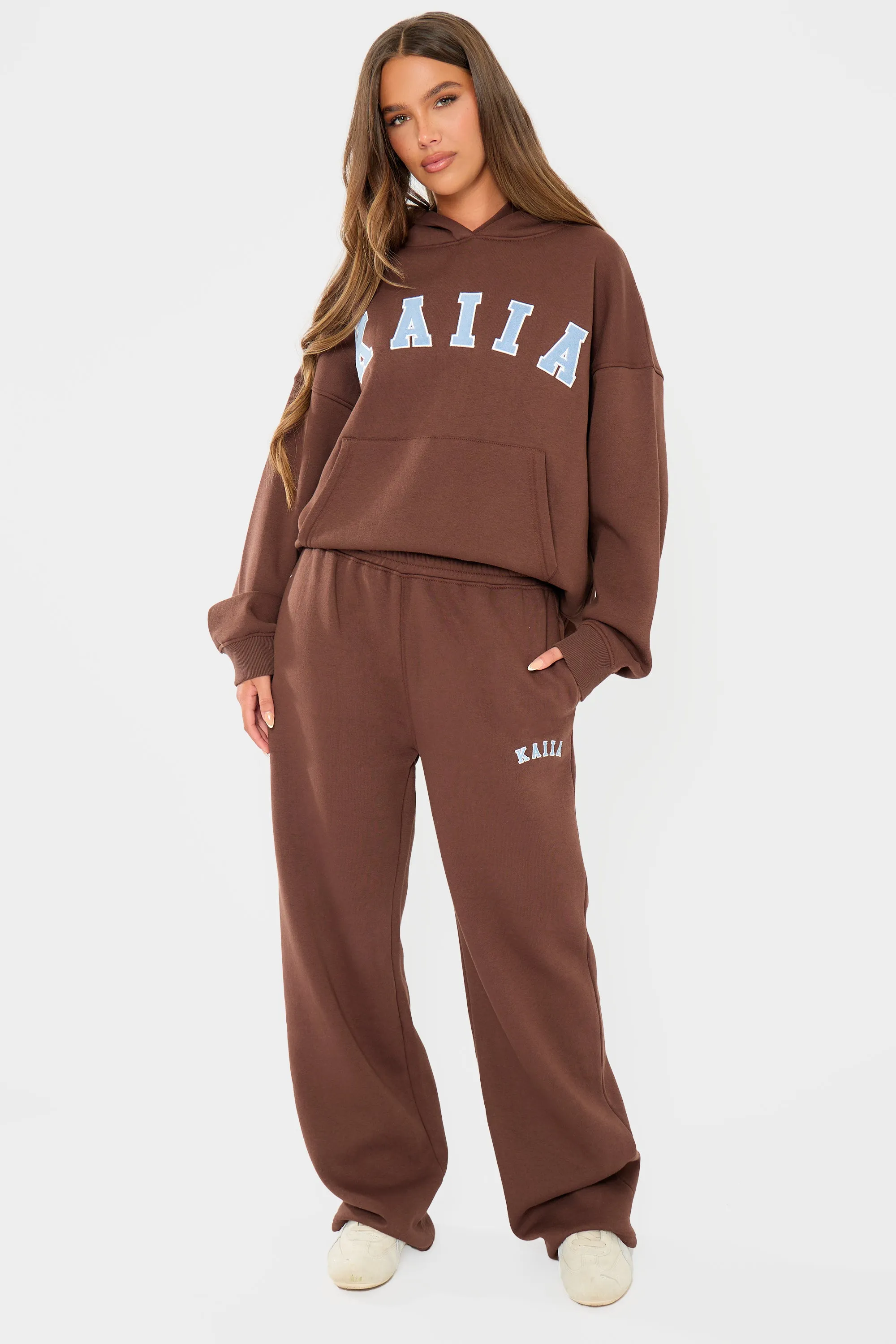 Kaiia Logo Wide Leg Joggers Brown & Light Blue sold by Kaiia the label product image thumbnail 5