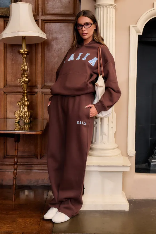 Kaiia Logo Wide Leg Joggers Brown & Light Blue made by Kaiia the label