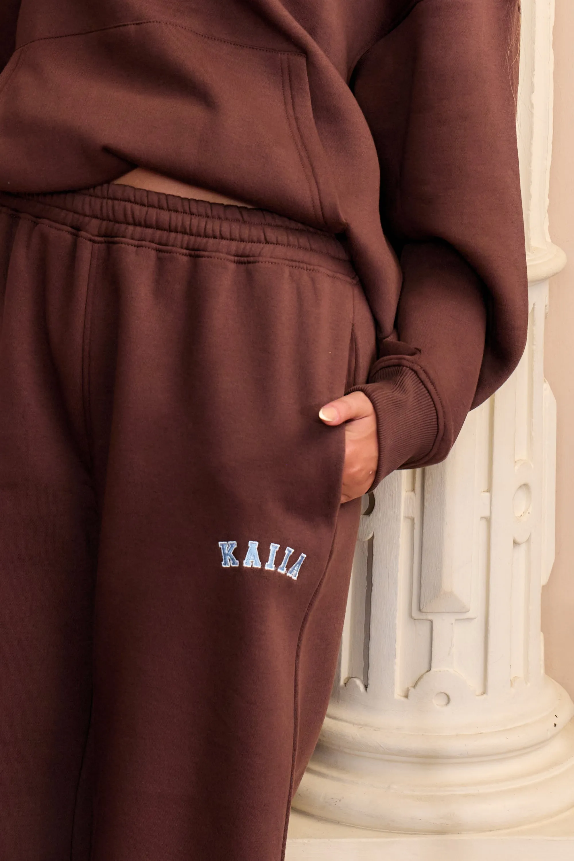 Kaiia Logo Wide Leg Joggers Brown & Light Blue sold by Kaiia the label product image thumbnail 2