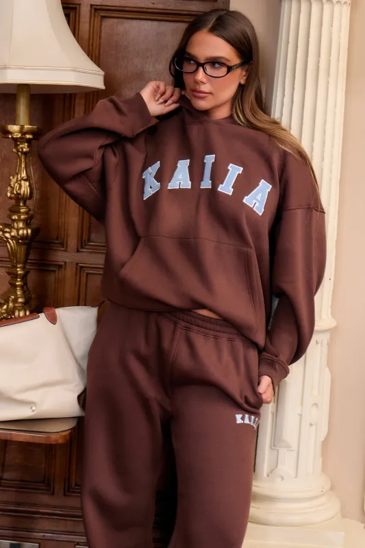 Kaiia Slogan Oversized Hoodie Brown & Light Blue made by Kaiia the label