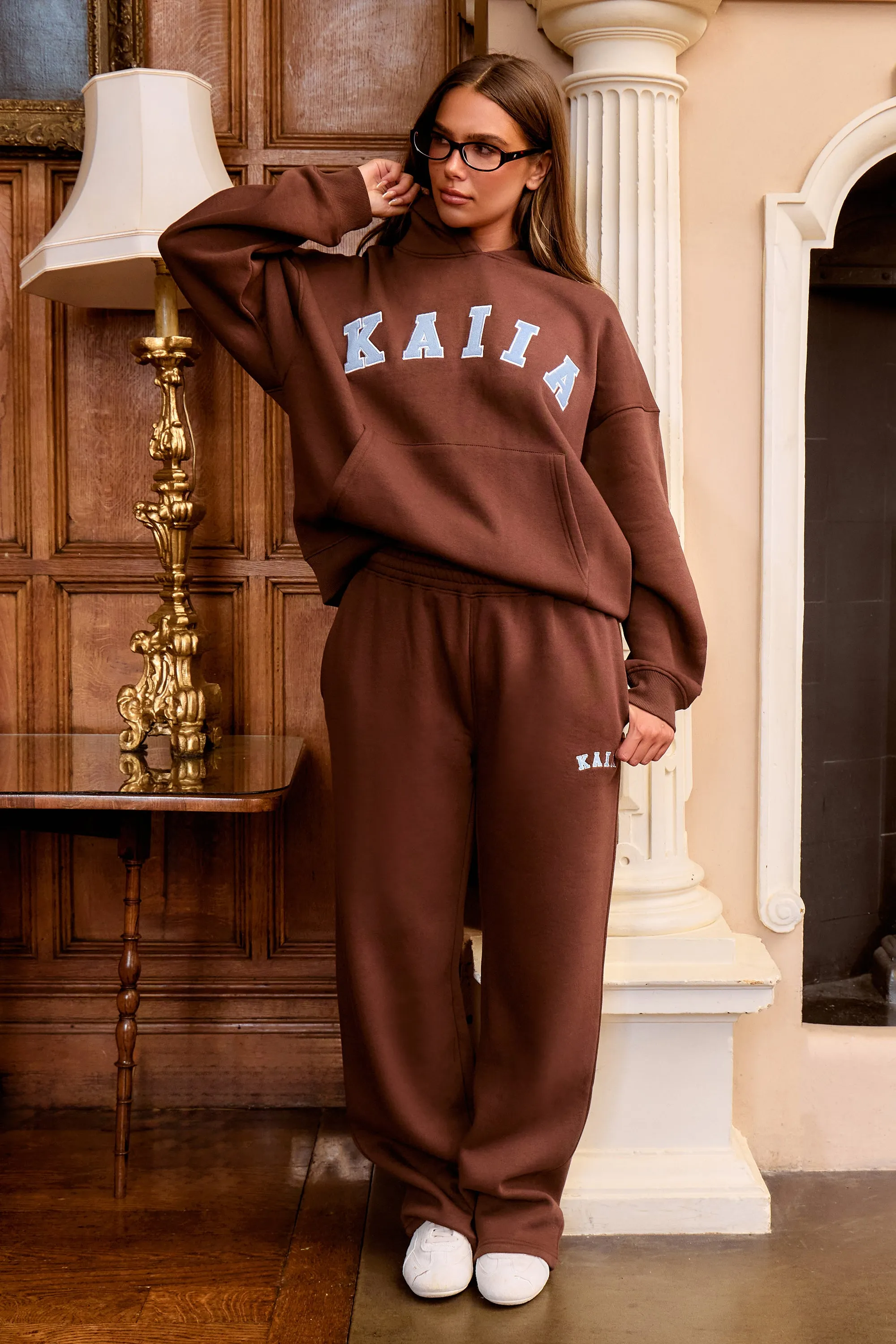 Kaiia Slogan Oversized Hoodie Brown & Light Blue sold by Kaiia the label product image thumbnail 3