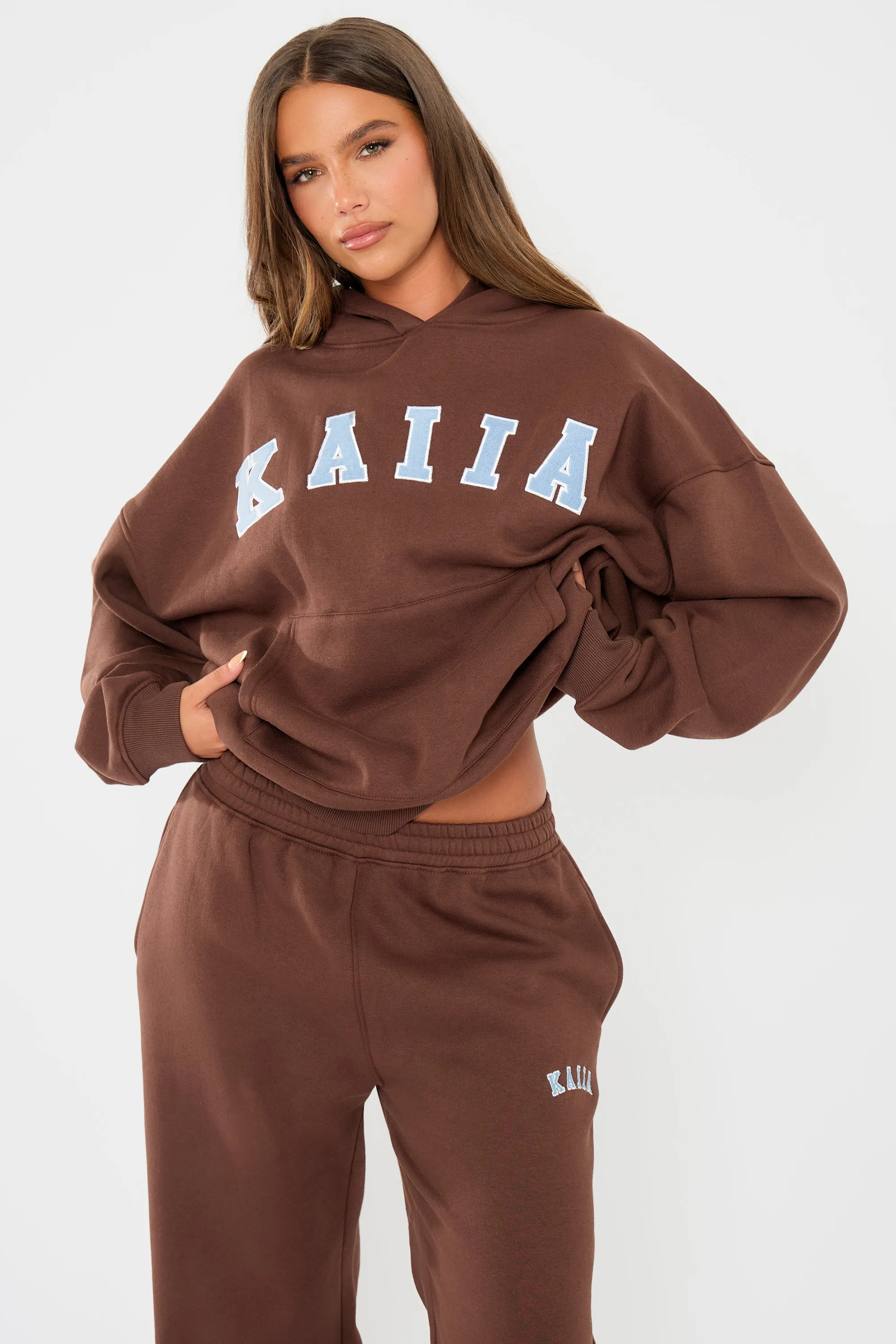 Kaiia Slogan Oversized Hoodie Brown & Light Blue sold by Kaiia the label product image thumbnail 5