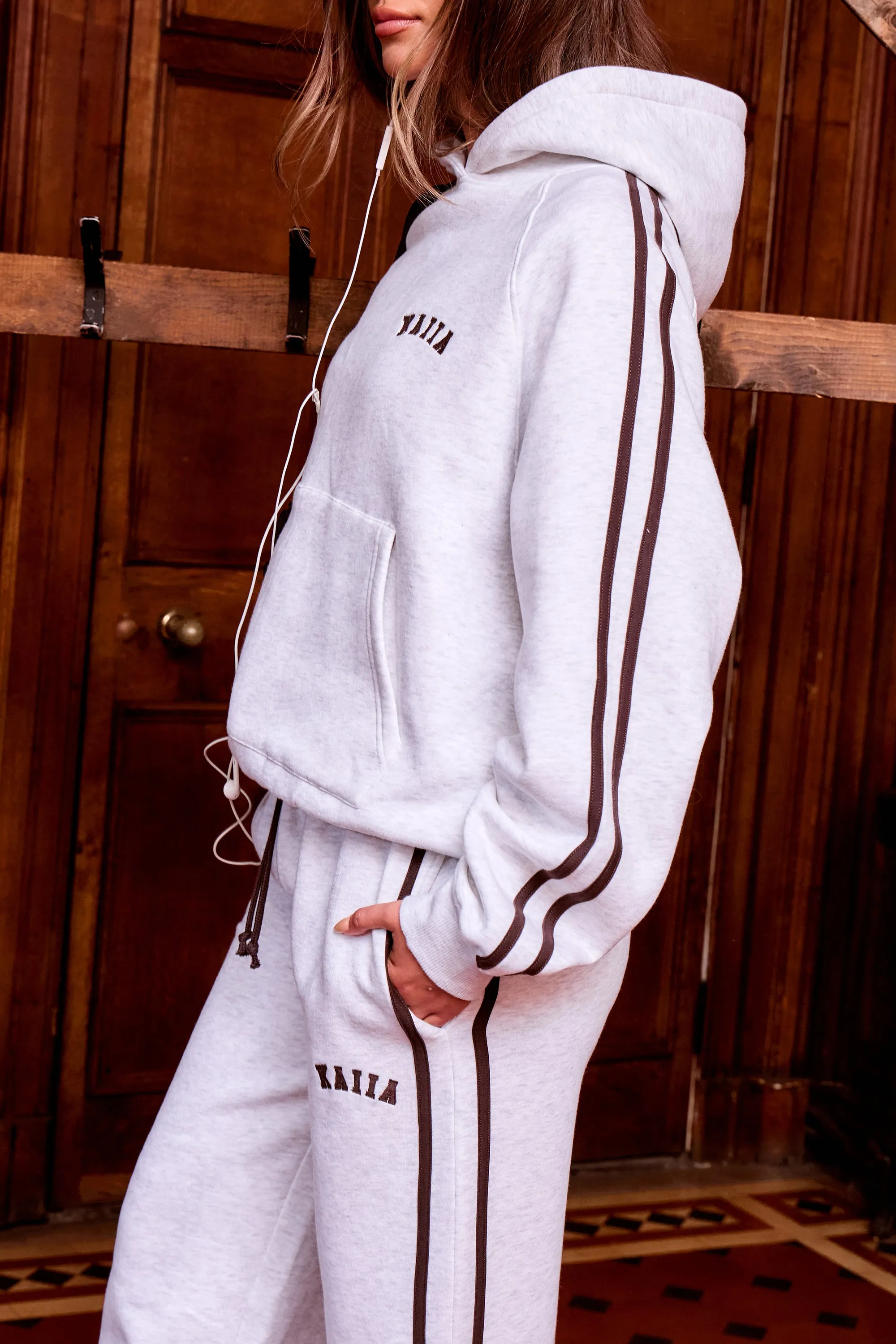 Kaiia Sport Side Stripe Oversized Hoodie Light Grey Marl & Brown sold by Kaiia the label product image thumbnail 2