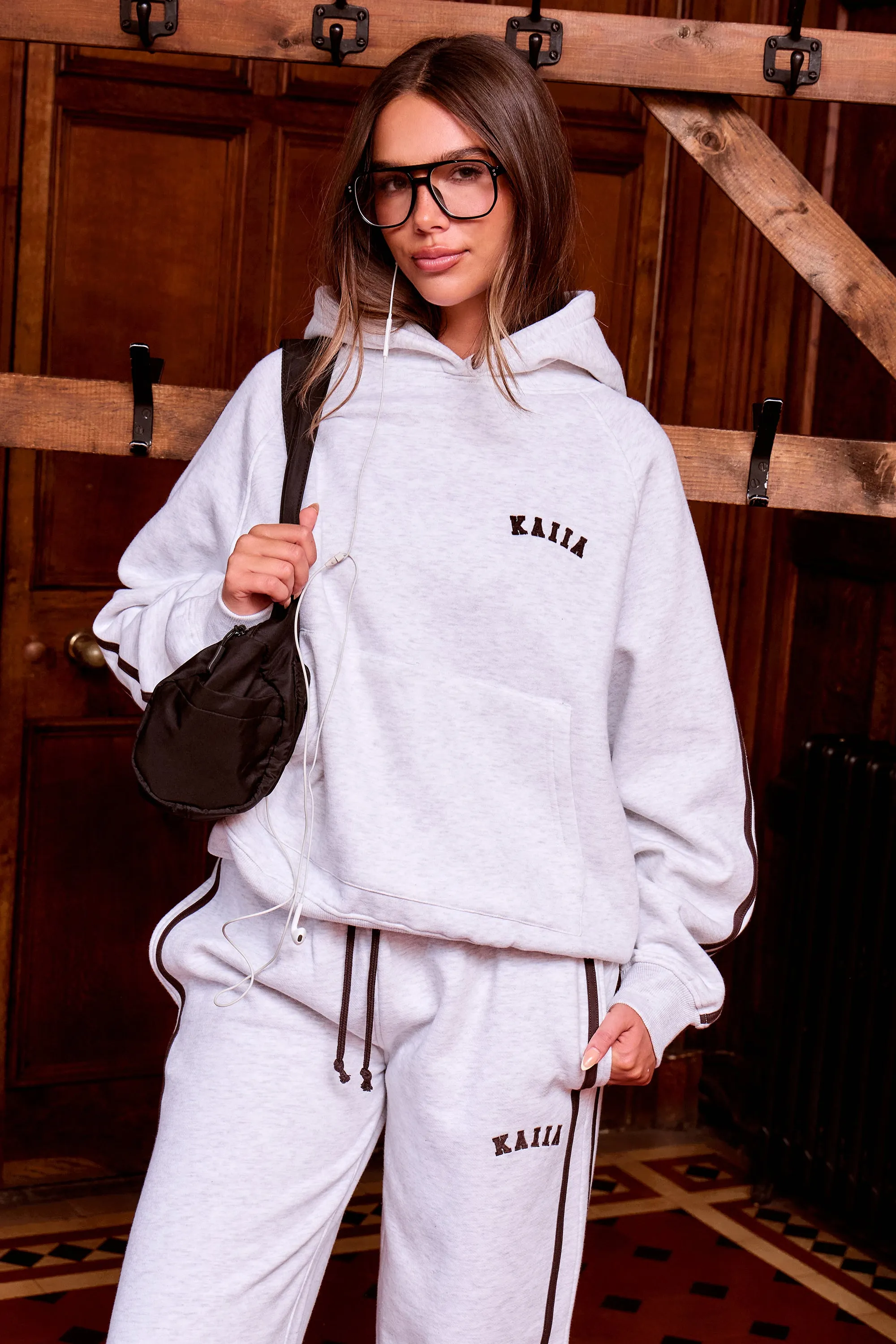 Kaiia Sport Side Stripe Oversized Hoodie Light Grey Marl & Brown sold by Kaiia the label product image thumbnail 4