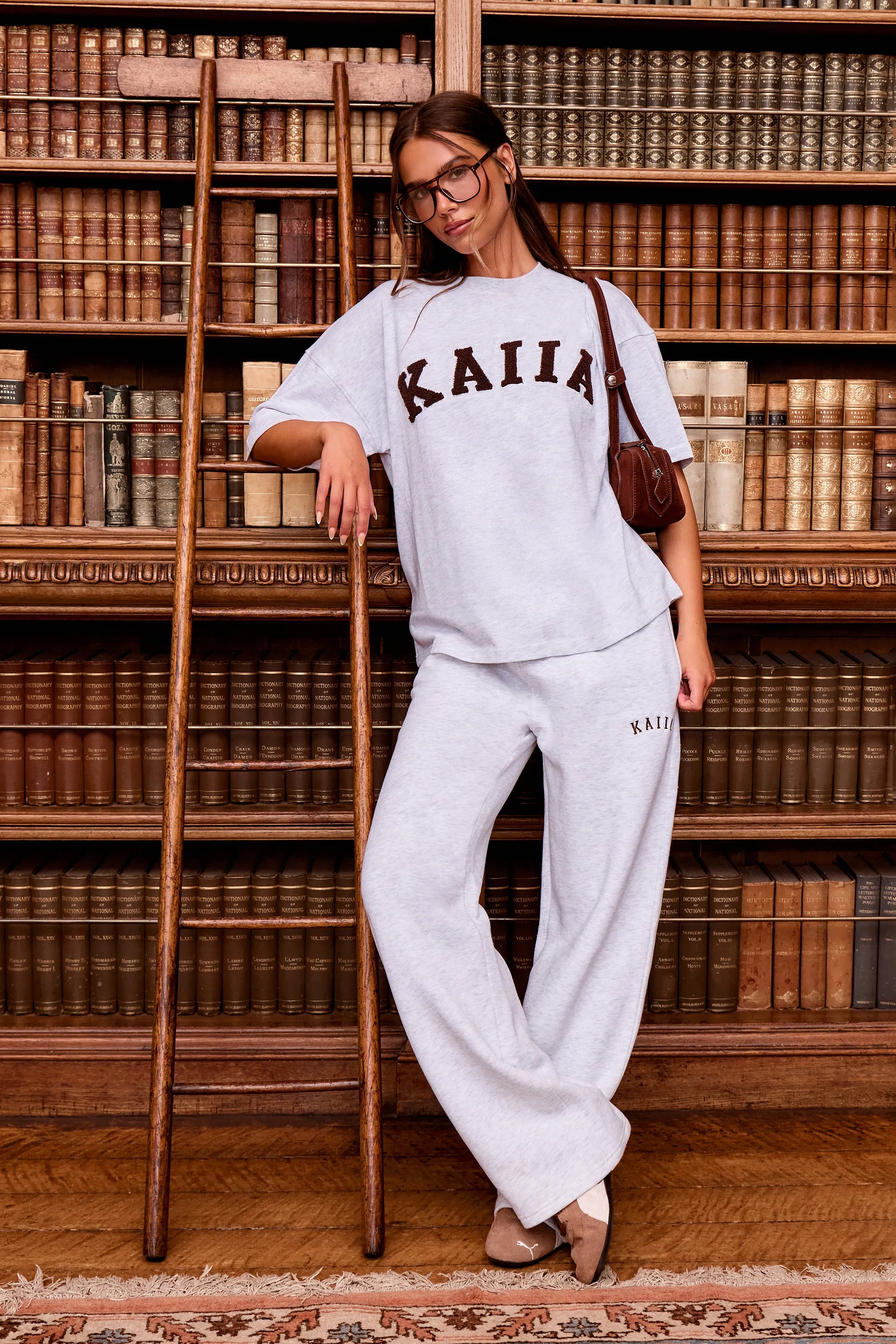 Kaiia Logo Wide Leg Joggers Light Grey Marl & Dark Brown sold by Kaiia the label product image thumbnail 3