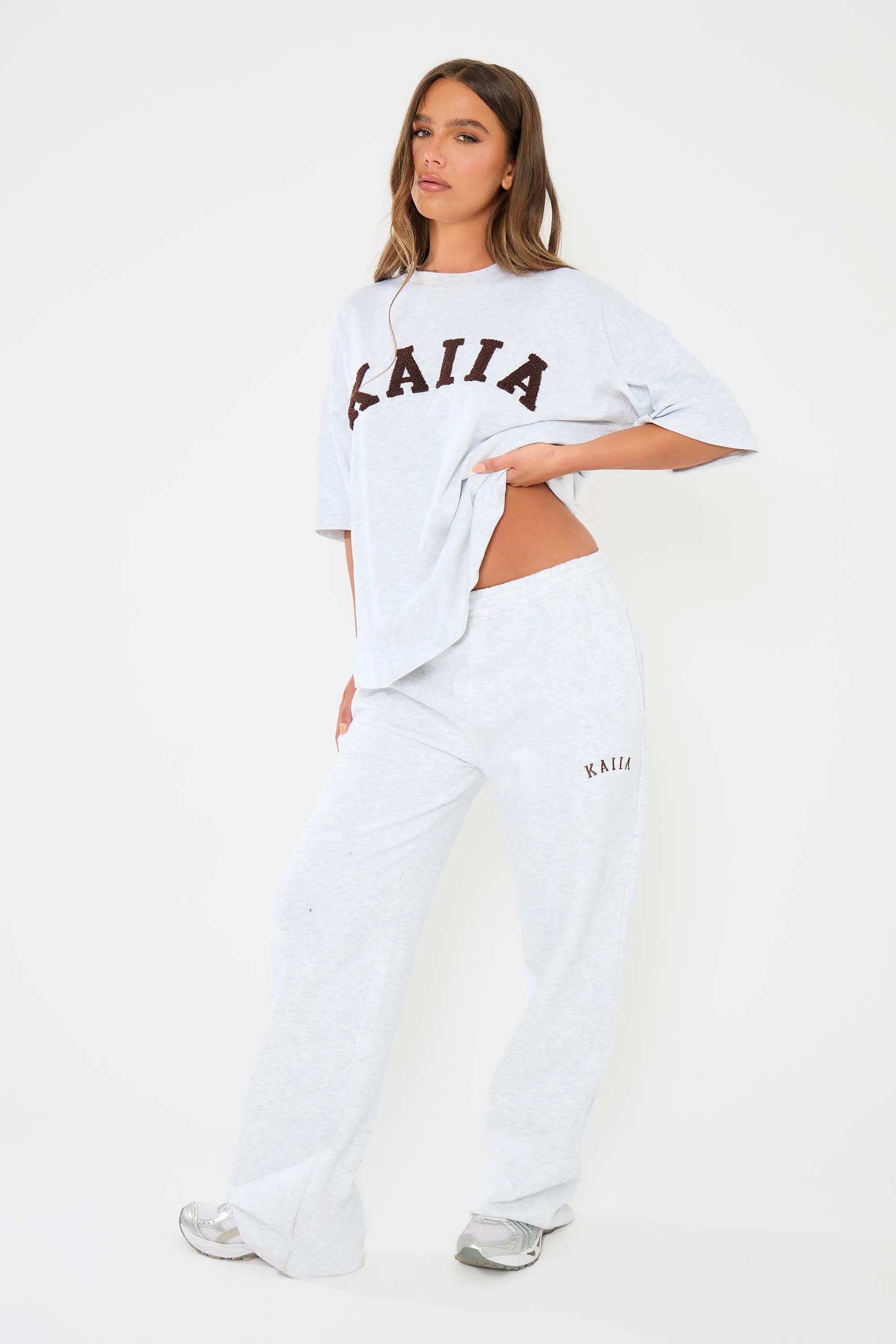 Kaiia Logo Wide Leg Joggers Light Grey Marl & Dark Brown sold by Kaiia the label product image thumbnail 5