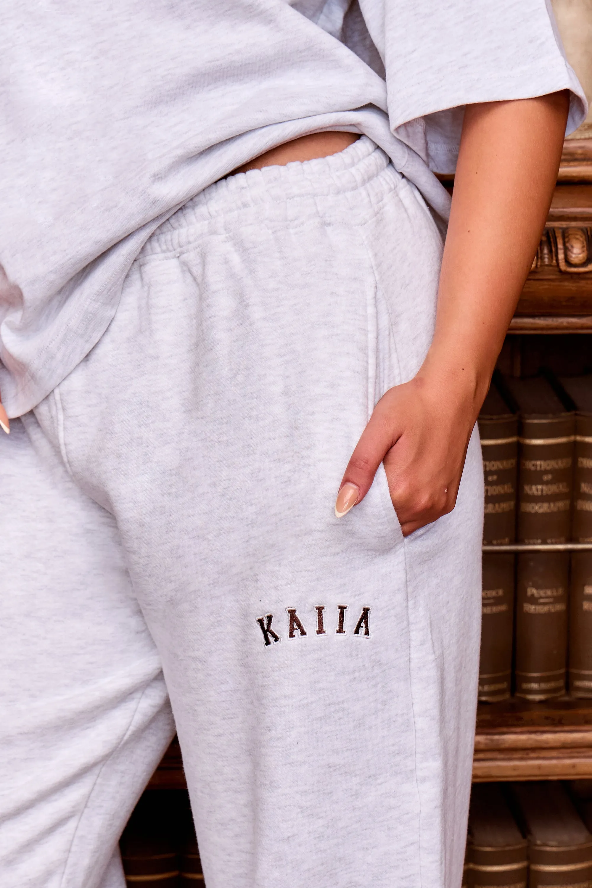 Kaiia Logo Wide Leg Joggers Light Grey Marl & Dark Brown sold by Kaiia the label product image thumbnail 2