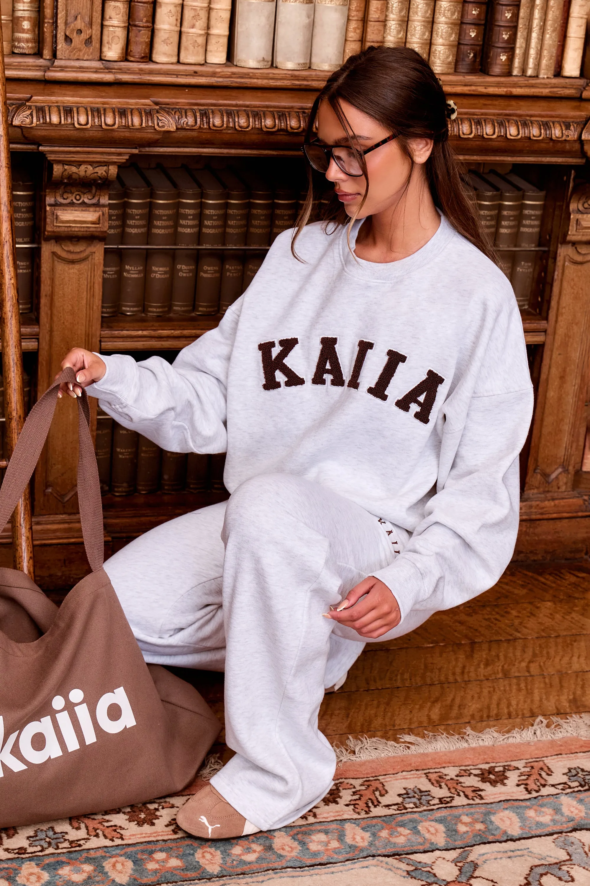 Kaiia Slogan Oversized Sweatshirt Light Grey Marl & Brown sold by Kaiia the label product image thumbnail 2