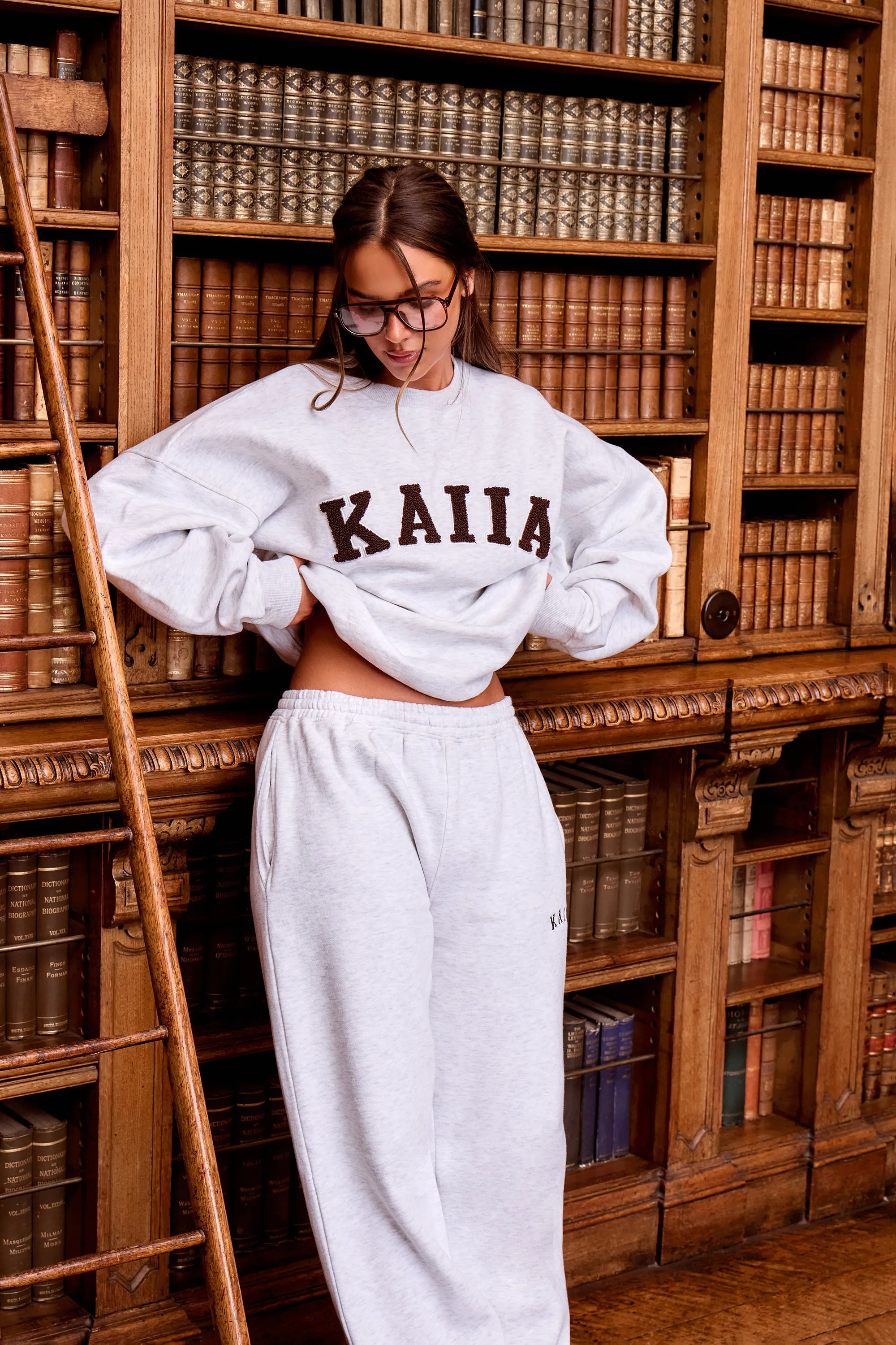 Kaiia Slogan Oversized Sweatshirt Light Grey Marl & Brown sold by Kaiia the label product image thumbnail 4