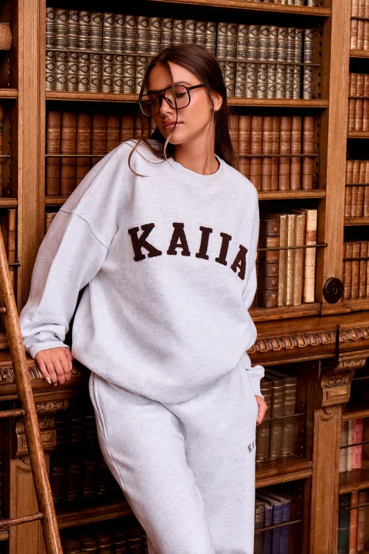 Kaiia Slogan Oversized Sweatshirt Light Grey Marl & Brown made by Kaiia the label