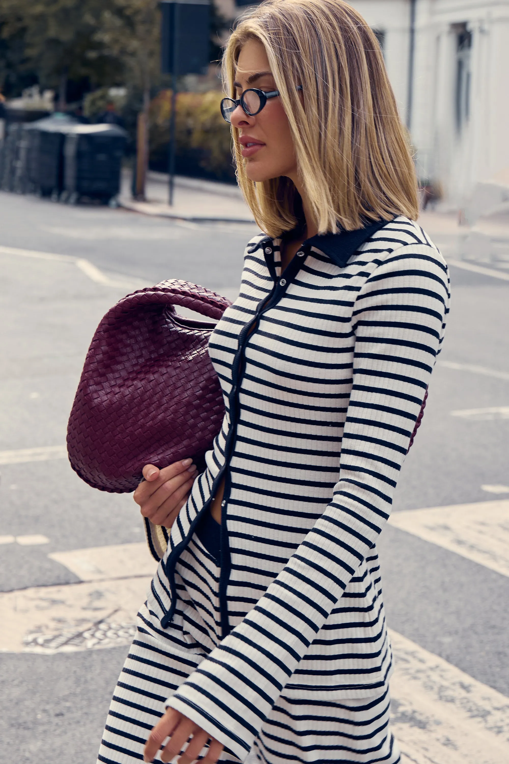 Kaiia Striped Rib Button Down Top Black & White sold by Kaiia the label product image thumbnail 5