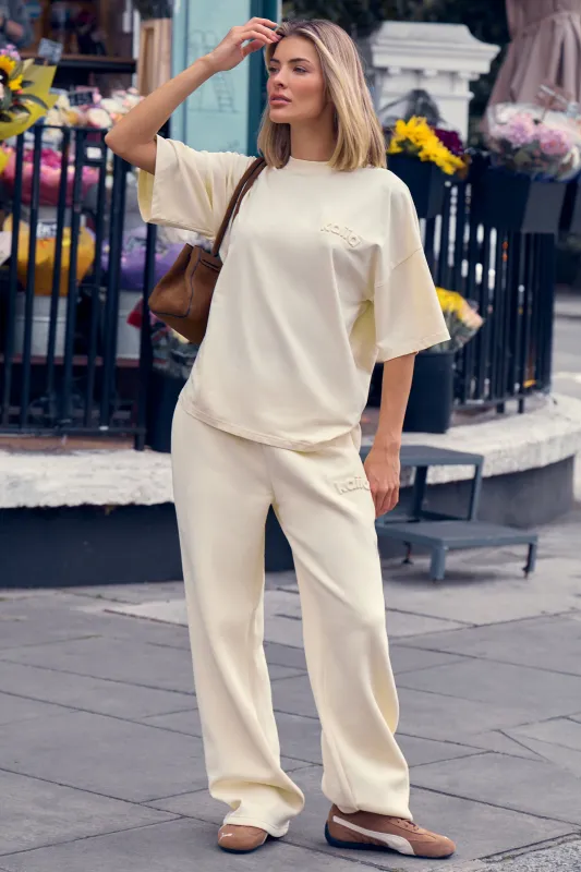 Kaiia Embossed Wide Leg Joggers Lemon made by Kaiia the label