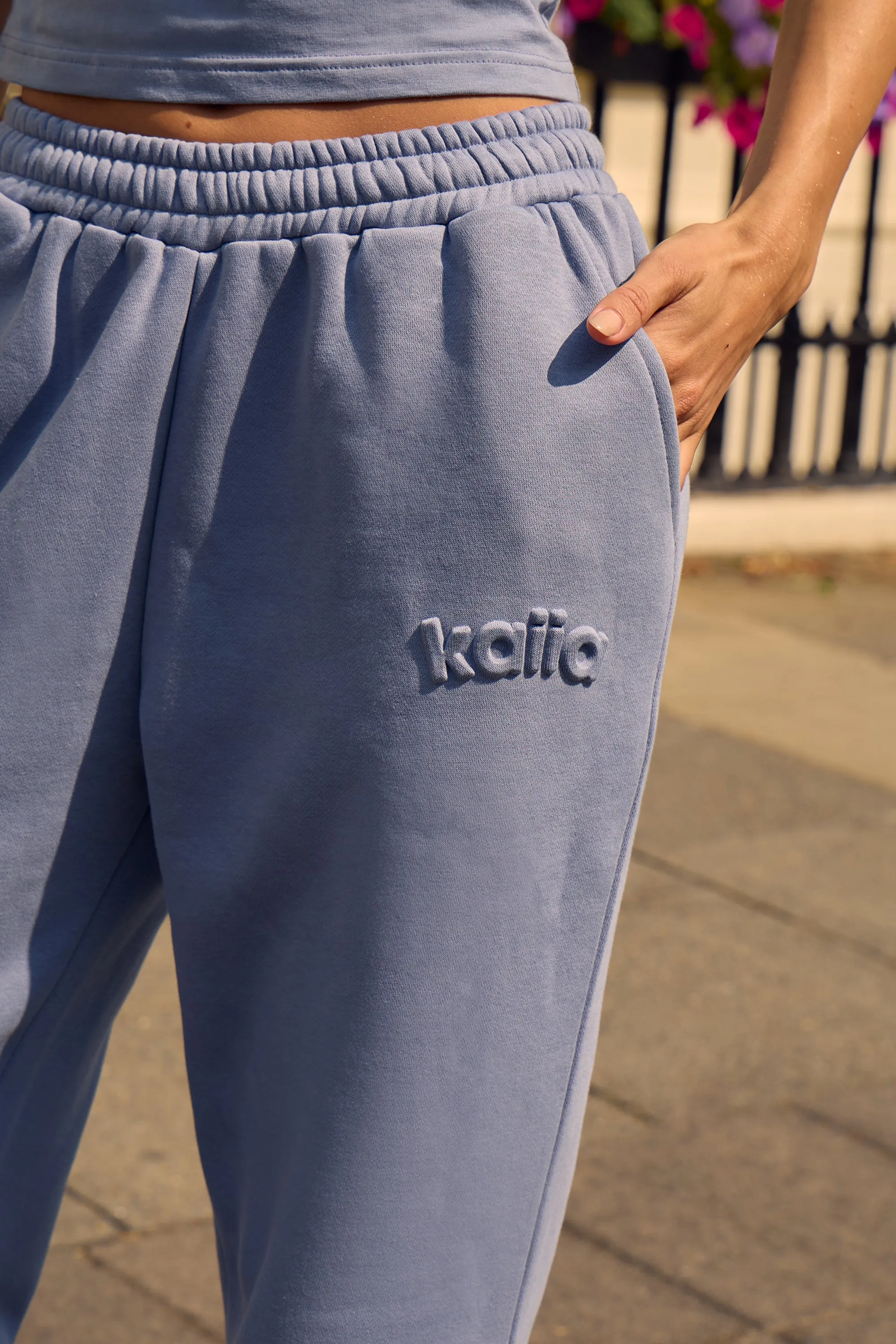 Kaiia Embossed Wide Leg Joggers Vintage Blue sold by Kaiia the label product image thumbnail 4