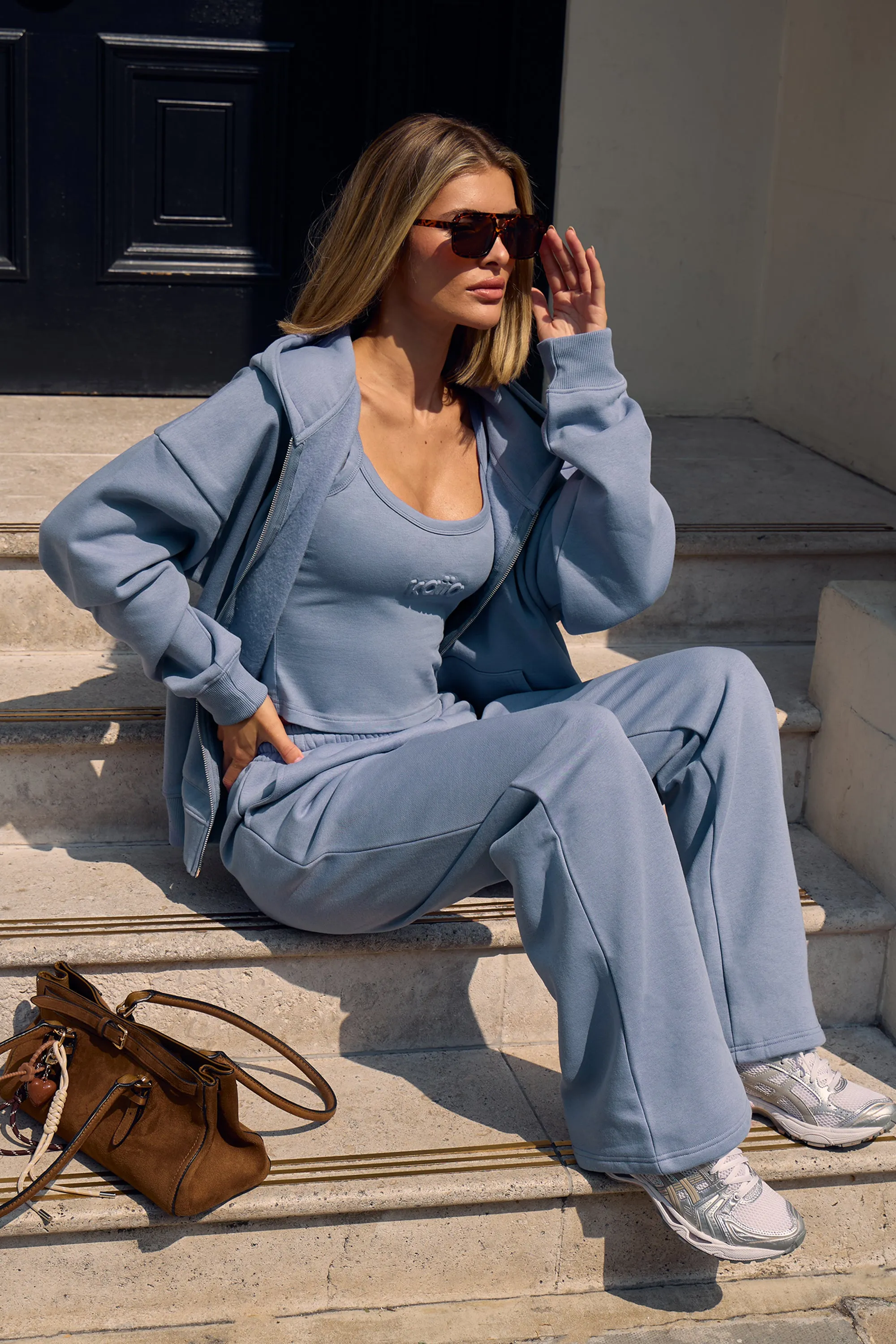 Kaiia Embossed Wide Leg Joggers Vintage Blue sold by Kaiia the label
