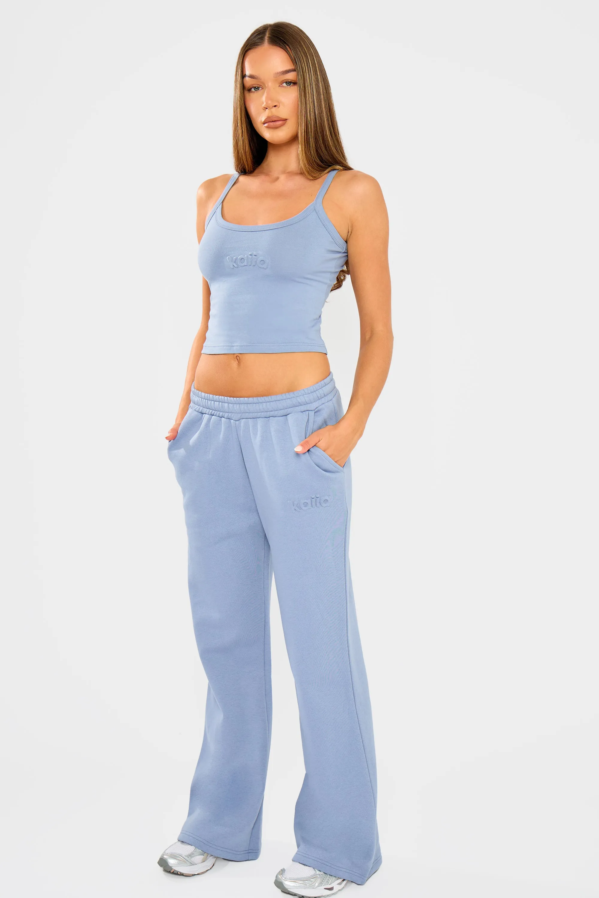 Kaiia Embossed Wide Leg Joggers Vintage Blue sold by Kaiia the label product image thumbnail 5