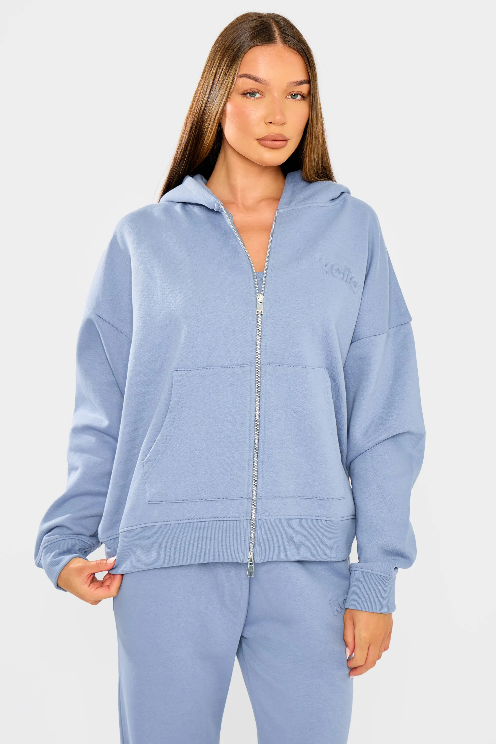 Kaiia Embossed Logo Oversized Zip Hoodie Vintage Blue sold by Kaiia the label product image thumbnail 4