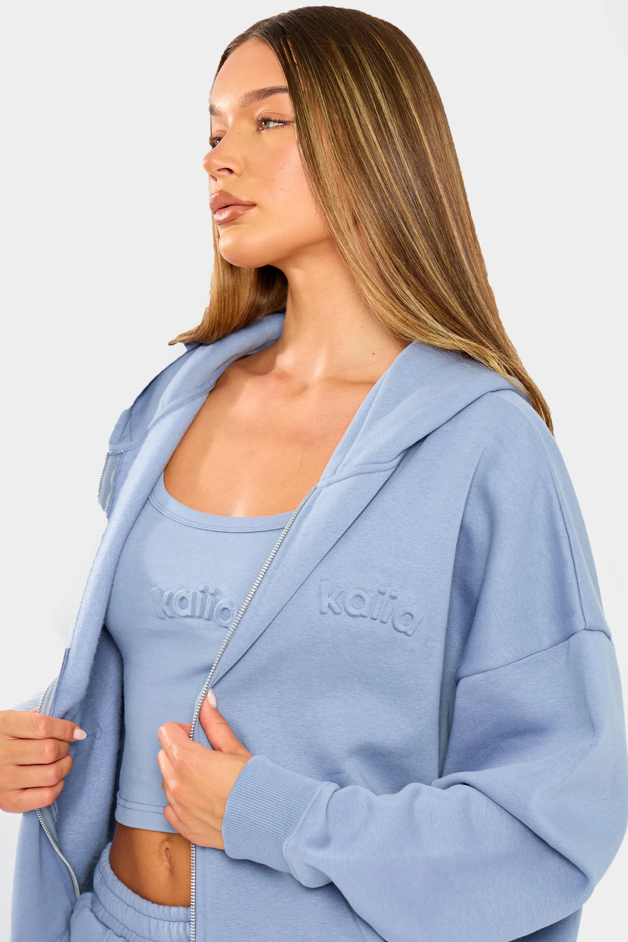 Kaiia Embossed Logo Oversized Zip Hoodie Vintage Blue sold by Kaiia the label product image thumbnail 5