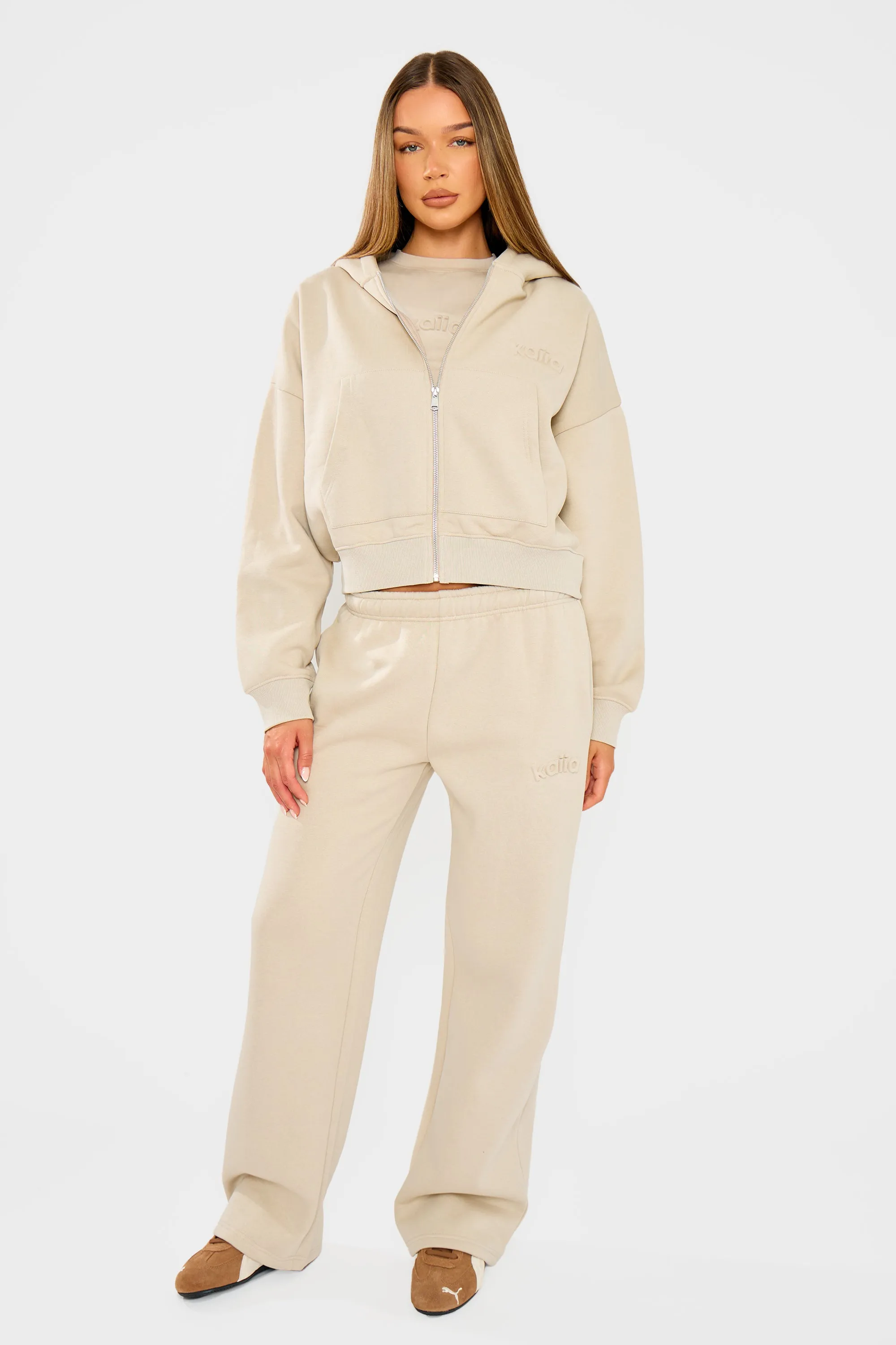 Kaiia Embossed Oversized Zip Through Hoodie Ash Taupe sold by Kaiia the label product image thumbnail 5