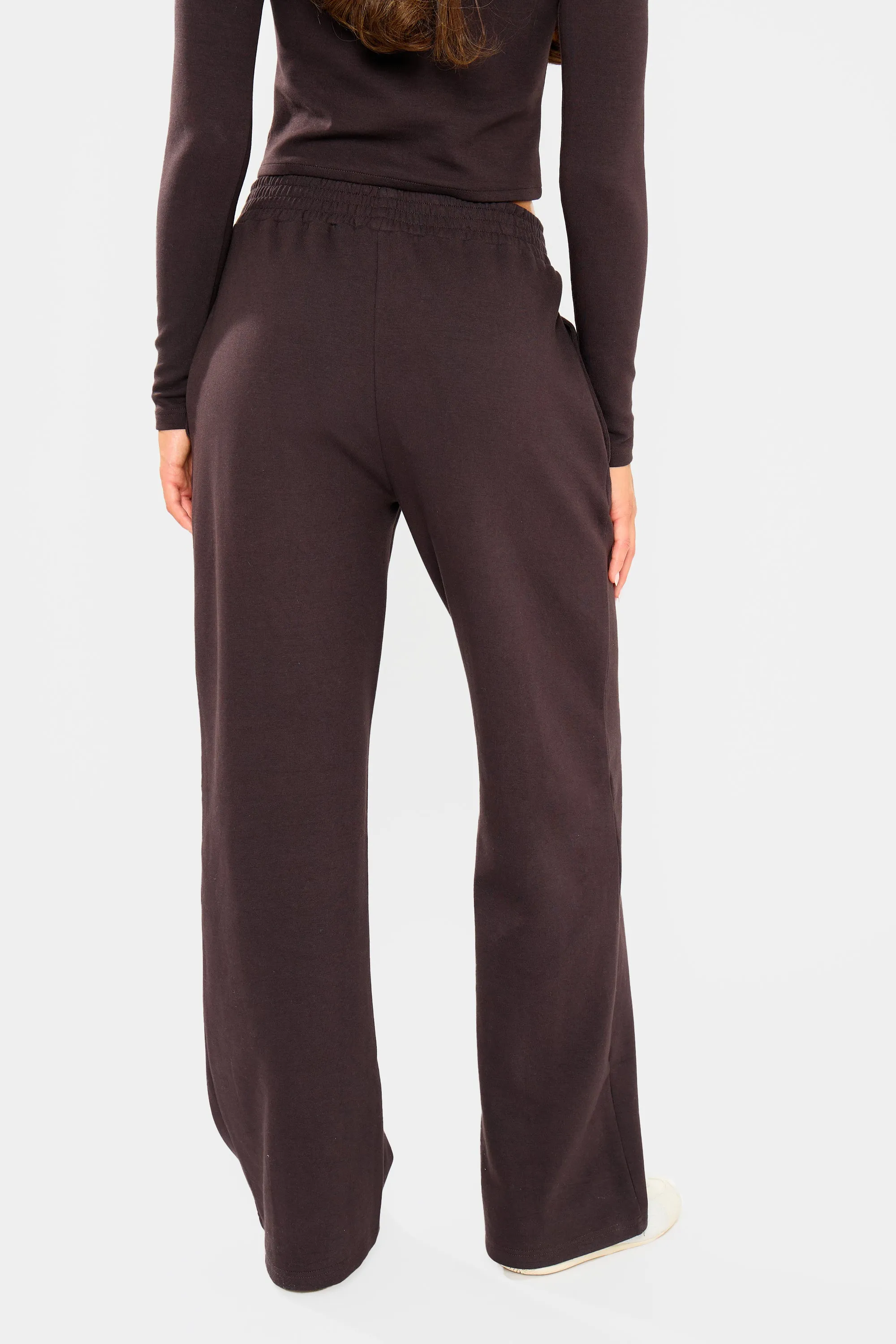 Kaiia Label Logo Premium Interlock Seam Detail Wide Leg Joggers Dark Brown sold by Kaiia the label product image thumbnail 3