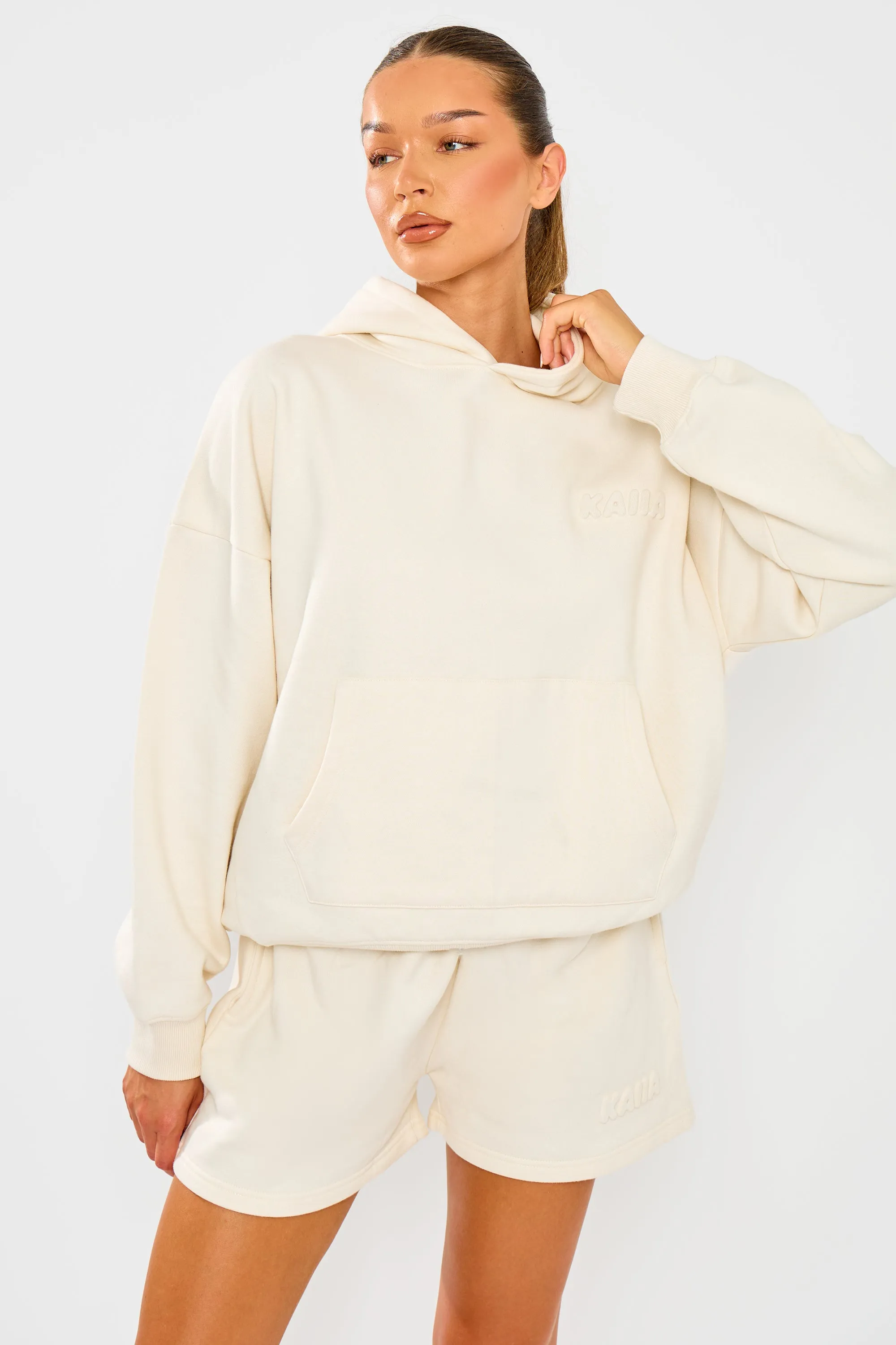 Kaiia Embossed Bubble Logo Oversized Hoodie Almond Milk sold by Kaiia the label