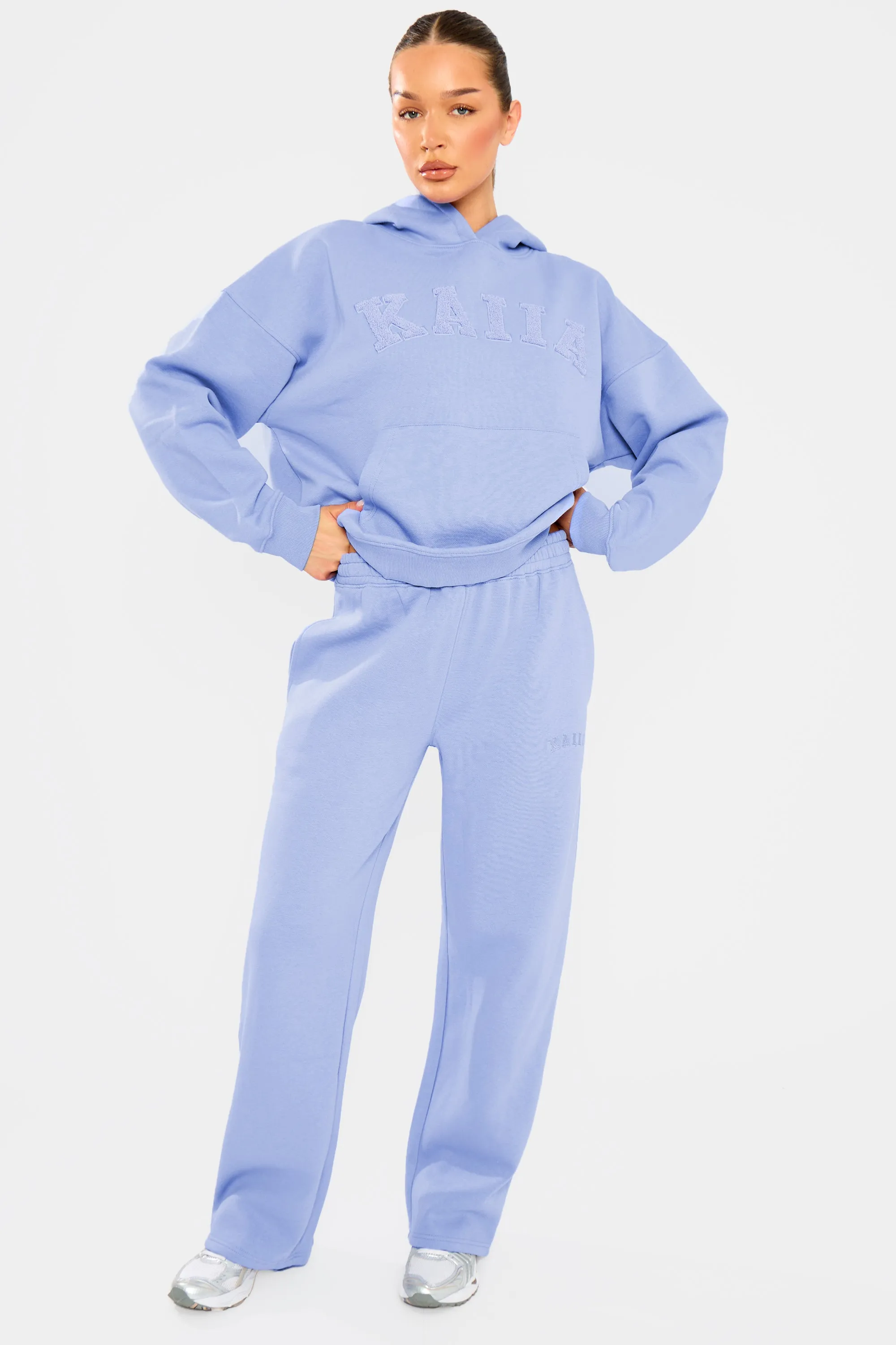 Kaiia Borg Slogan Oversized Hoodie Cornflower Blue sold by Kaiia the label product image thumbnail 3