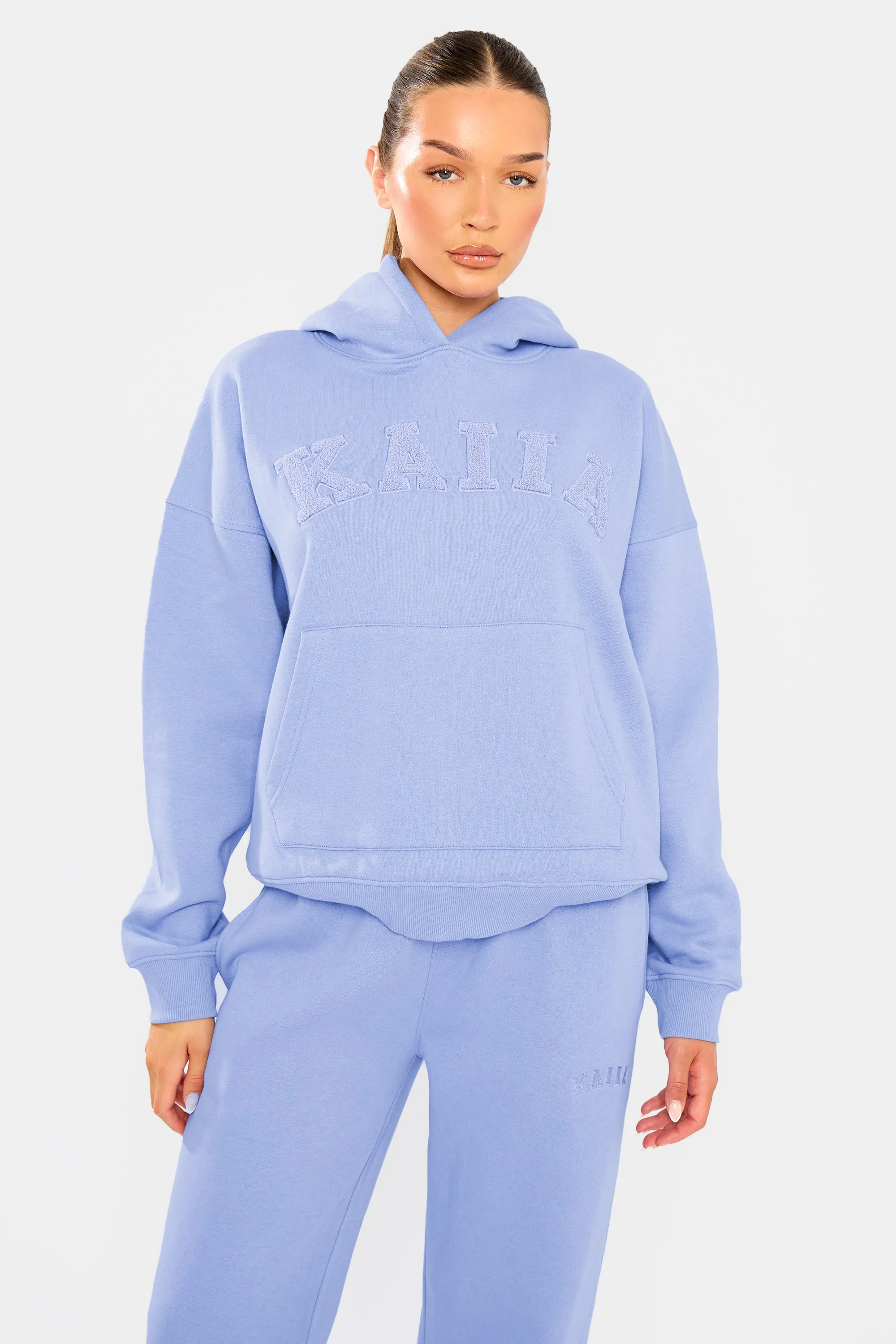 Kaiia Borg Slogan Oversized Hoodie Cornflower Blue sold by Kaiia the label