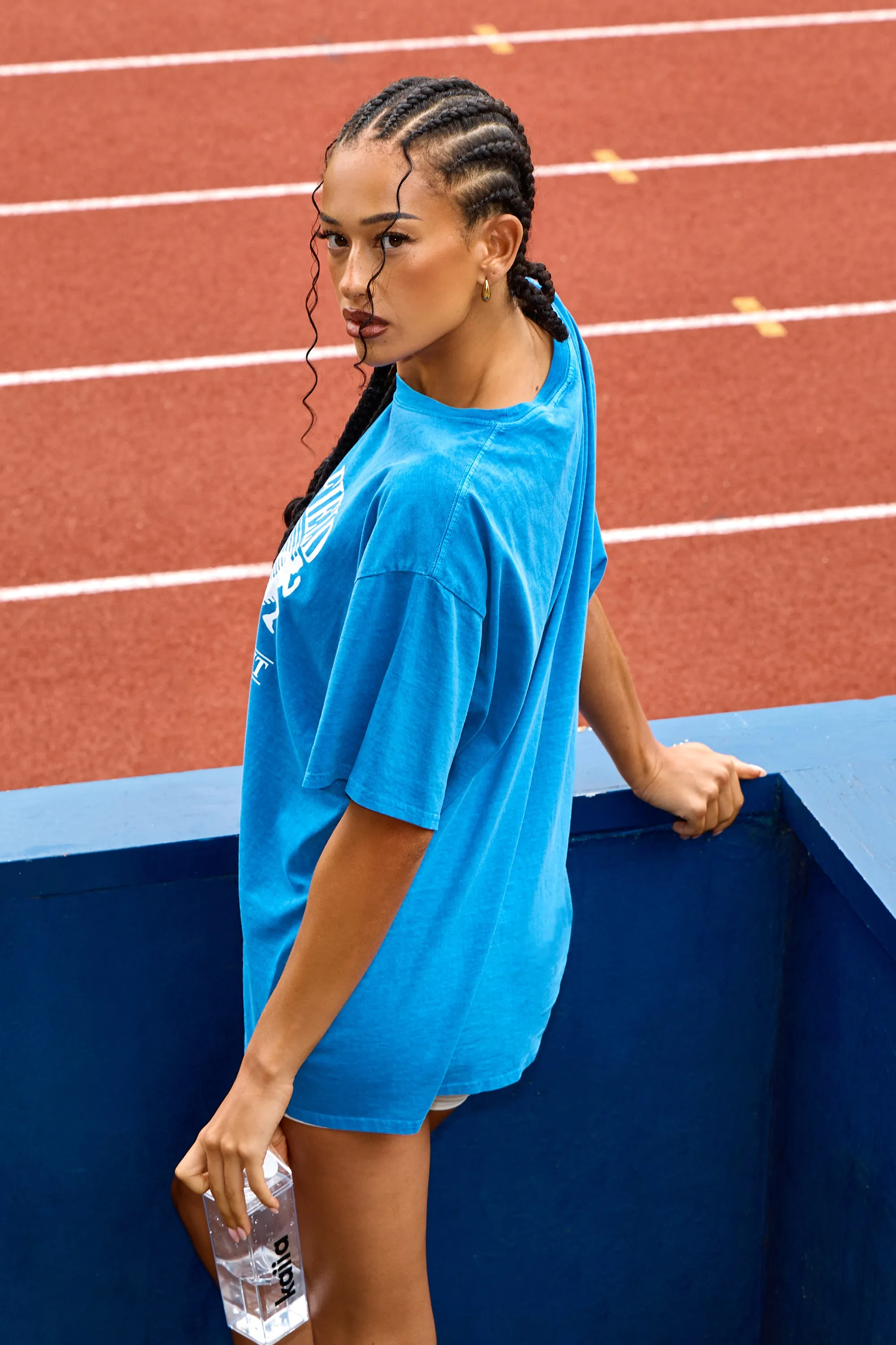 Kaiia Track & Field Print Overdyed Oversized T-shirt Cobalt Blue sold by Kaiia the label product image thumbnail 4