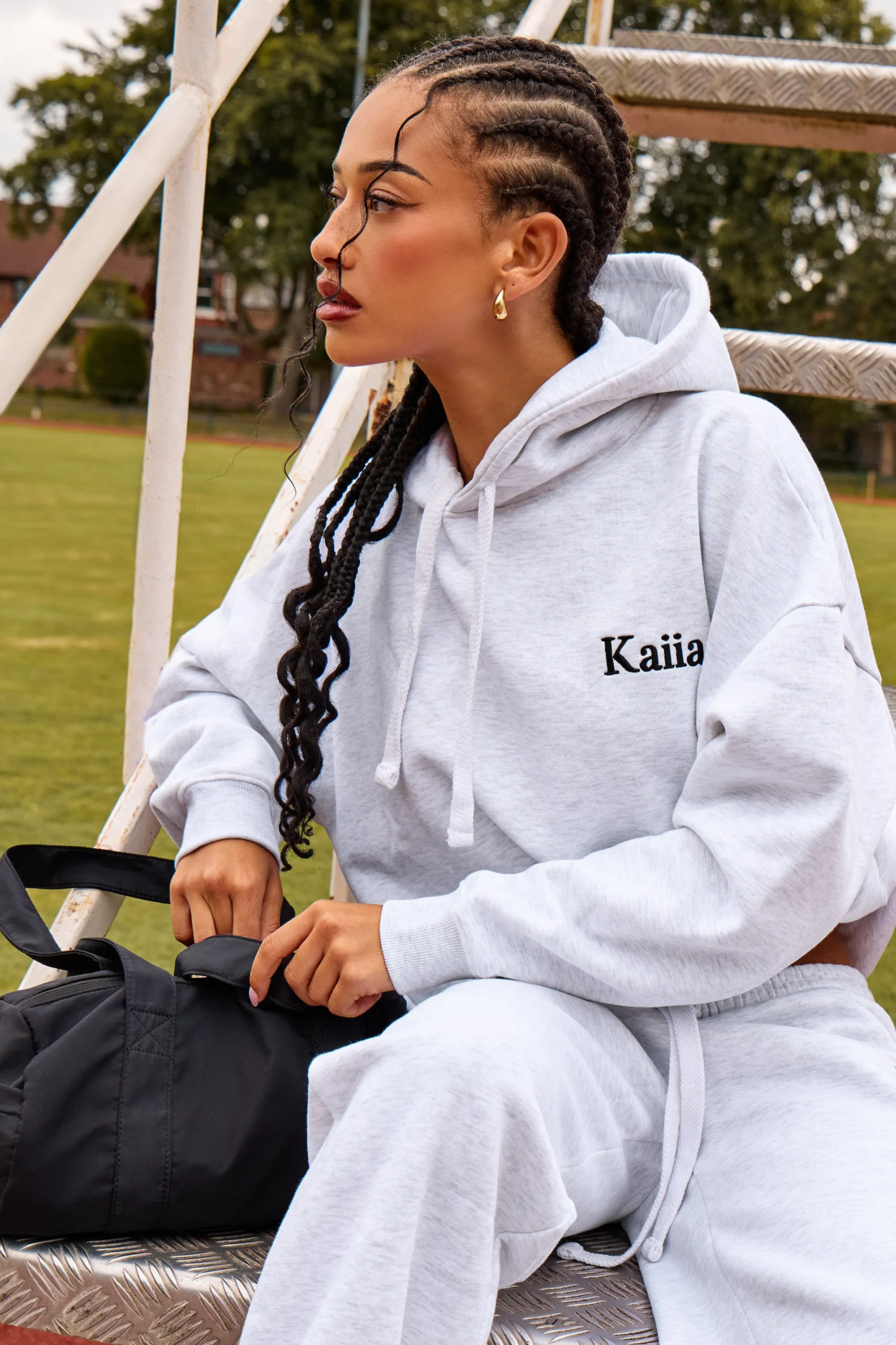 Kaiia Sport Athletic Club Oversized Hoodie Grey Marl & Black sold by Kaiia the label product image thumbnail 5