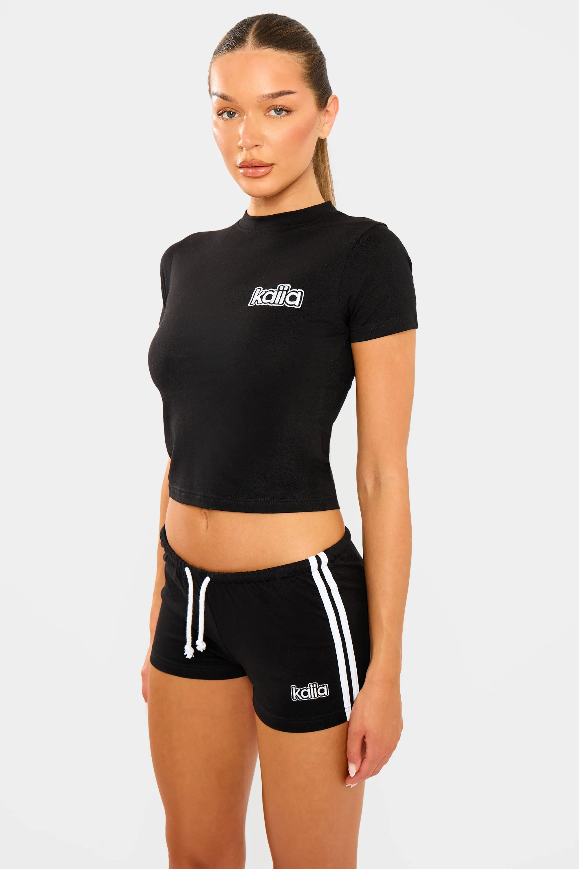 Kaiia Logo Stripe Detail Hot Pants Shorts Black & White sold by Kaiia the label product image thumbnail 5