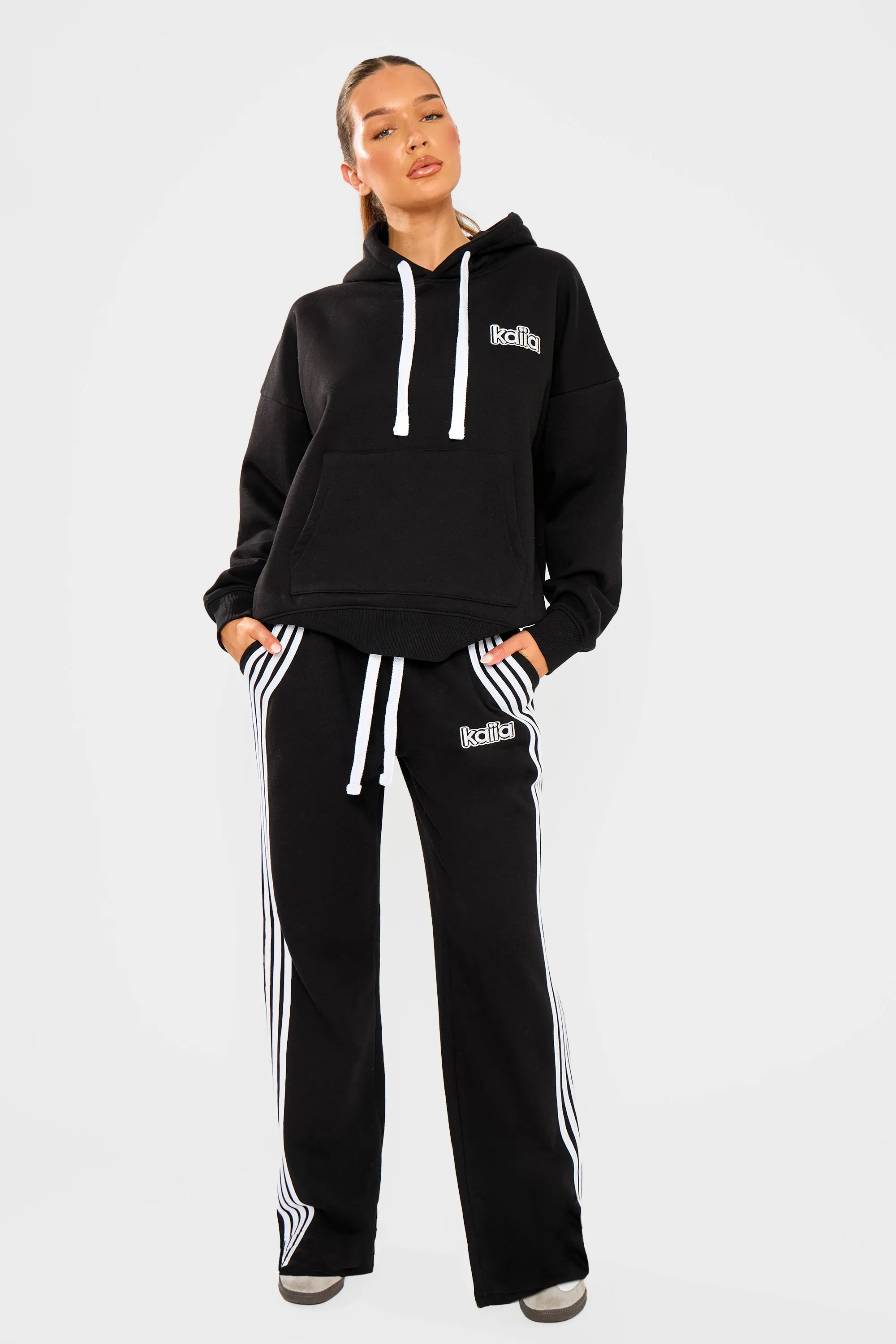 Kaiia Logo Oversized Drawstring Hoodie Black & White sold by Kaiia the label product image thumbnail 3