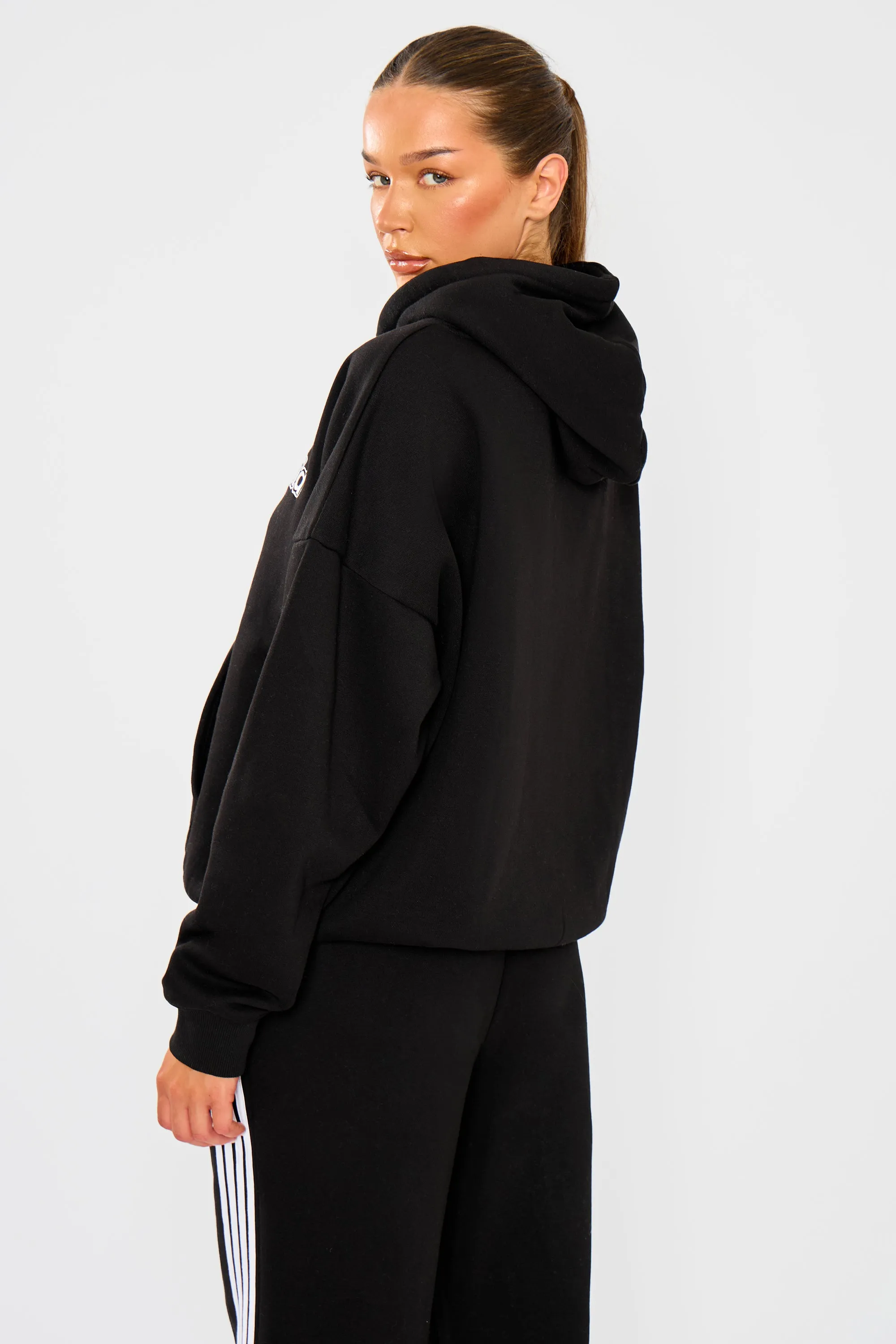 Kaiia Logo Oversized Drawstring Hoodie Black & White sold by Kaiia the label product image thumbnail 4