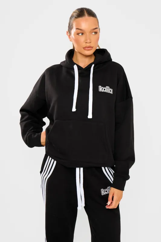 Kaiia Logo Oversized Drawstring Hoodie Black & White sold by Kaiia the label