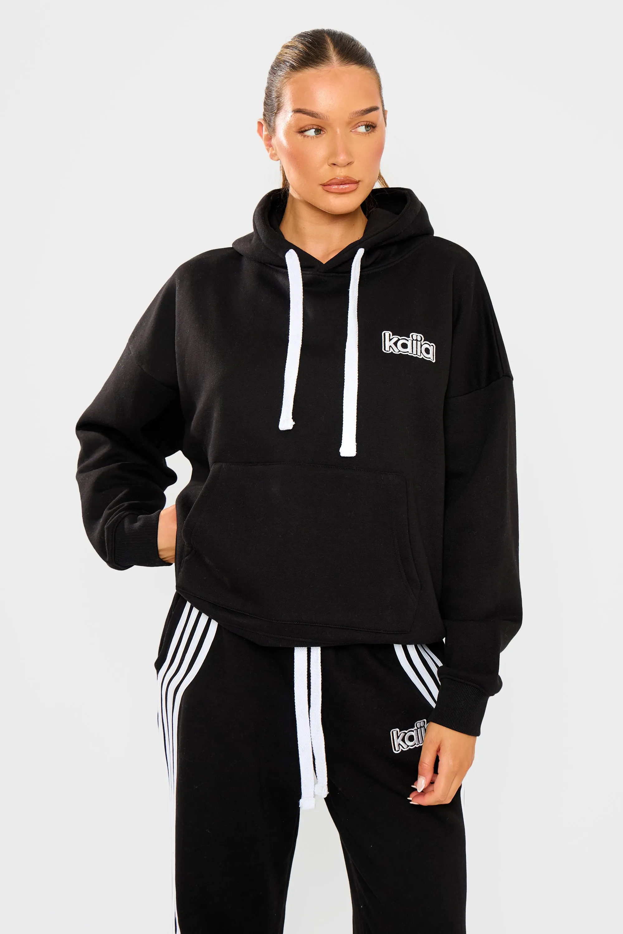 Kaiia Logo Oversized Drawstring Hoodie Black & White sold by Kaiia the label