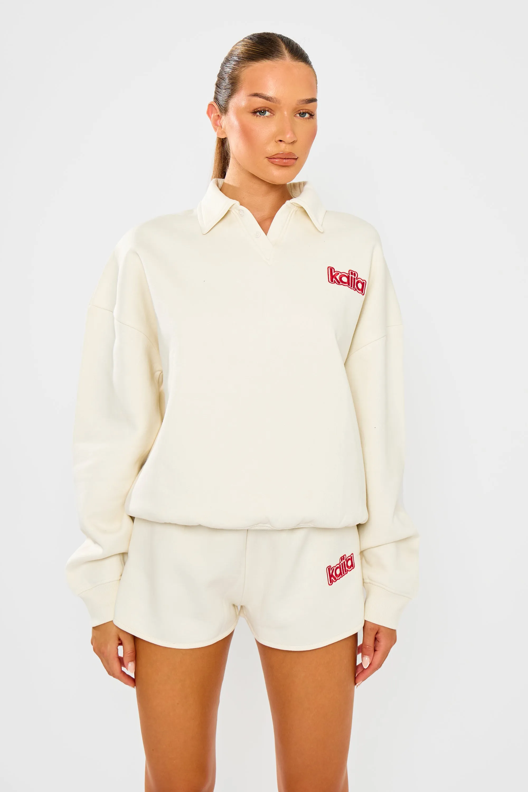 Kaiia Logo Oversized Rugby Sweatshirt Cream & Red sold by Kaiia the label product image thumbnail 5