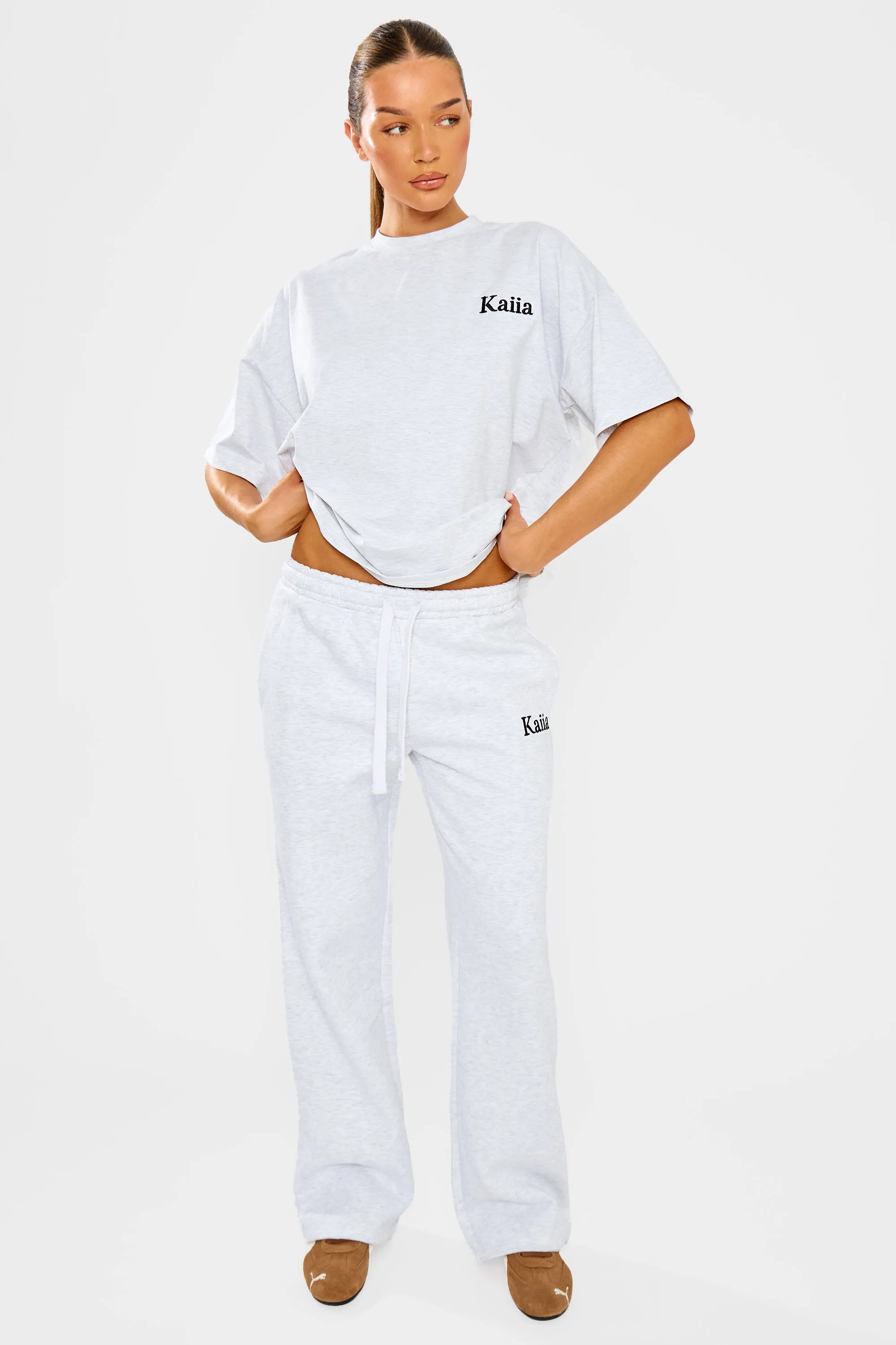 Kaiia Wide Leg Joggers Grey Marl & Black sold by Kaiia the label product image thumbnail 5