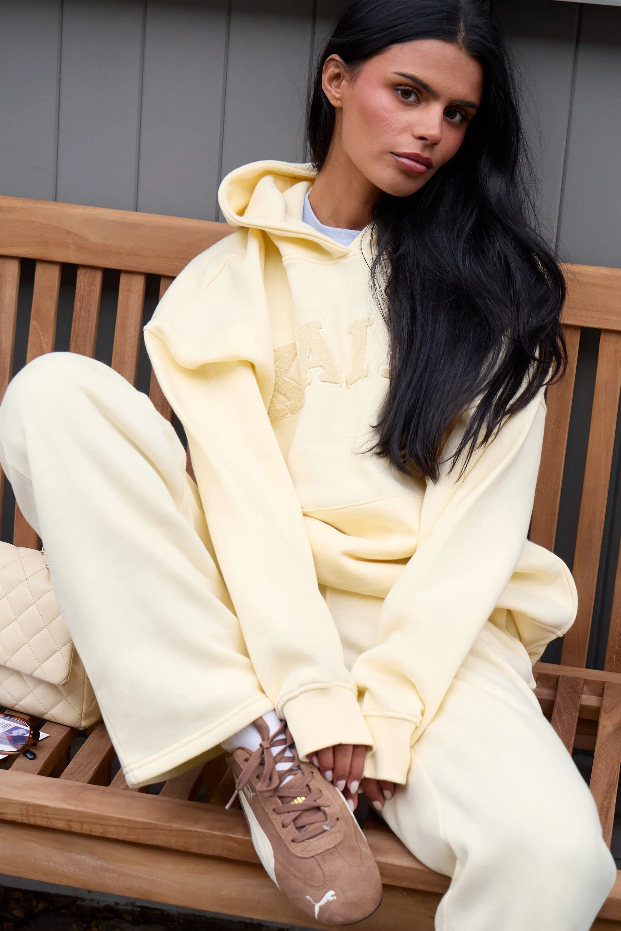 Kaiia Logo Flared Wide Leg Joggers Lemon sold by Kaiia the label product image thumbnail 3