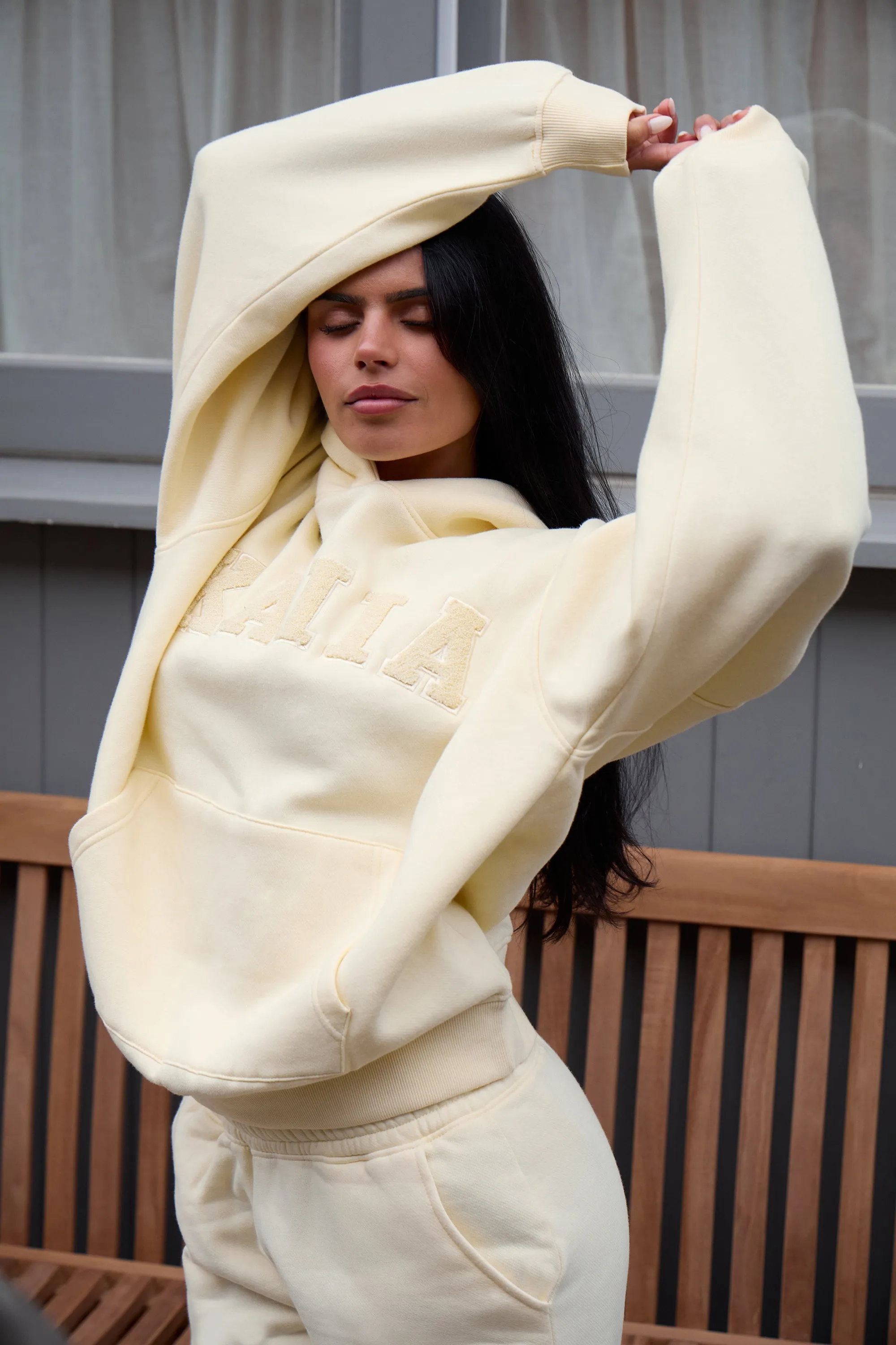Kaiia Borg Slogan Oversized Hoodie Lemon sold by Kaiia the label product image thumbnail 2