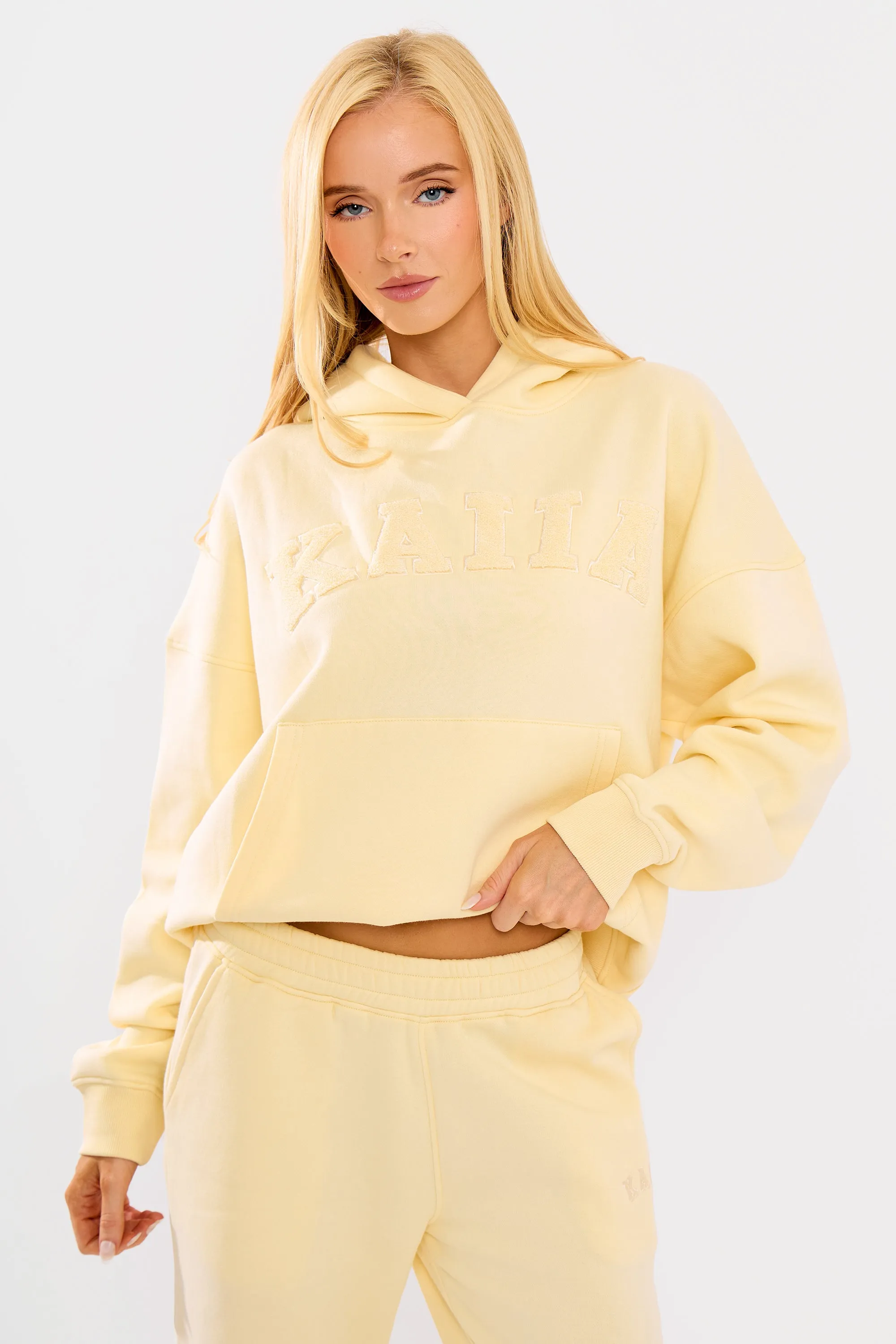Kaiia Borg Slogan Oversized Hoodie Lemon sold by Kaiia the label product image thumbnail 5