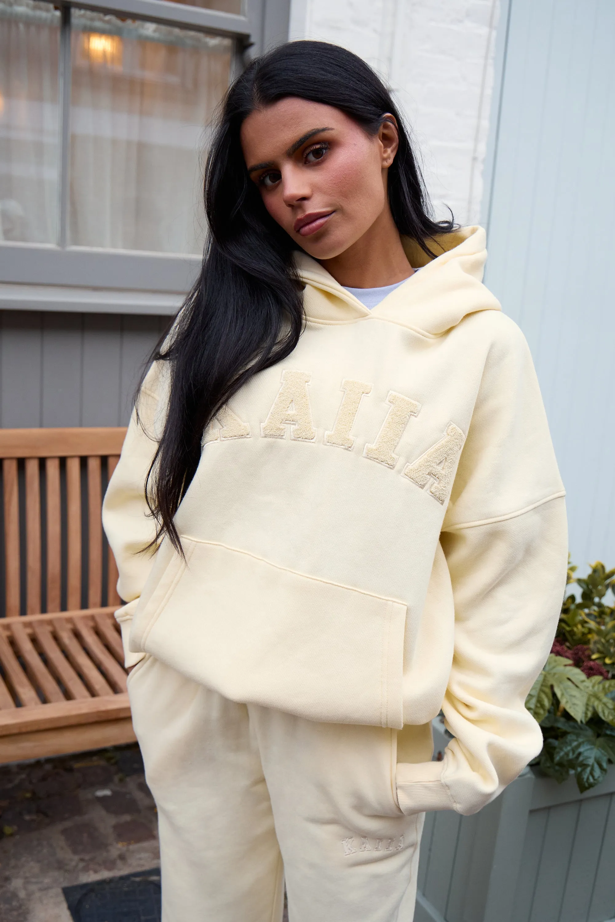 Kaiia Borg Slogan Oversized Hoodie Lemon sold by Kaiia the label