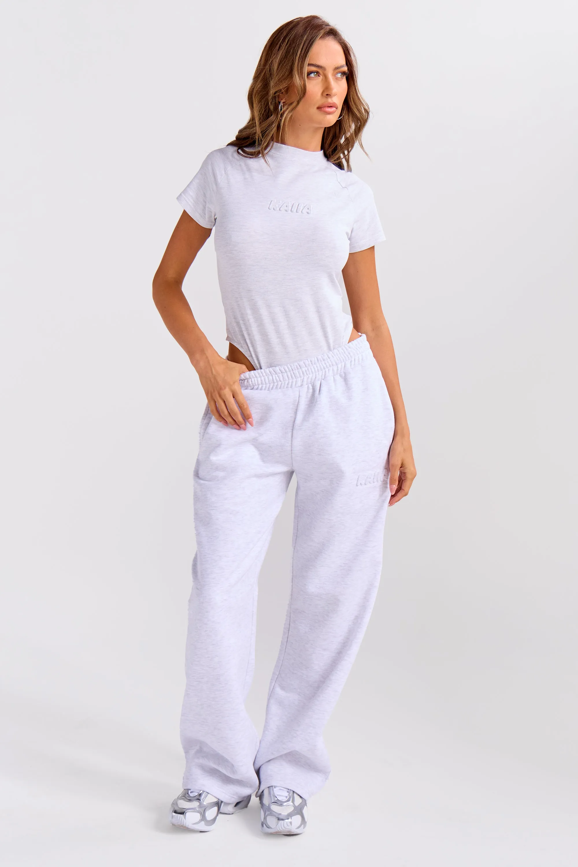 Kaiia Embossed Bubble Logo Wide Leg Joggers Light Grey Marl sold by Kaiia the label product image thumbnail 4