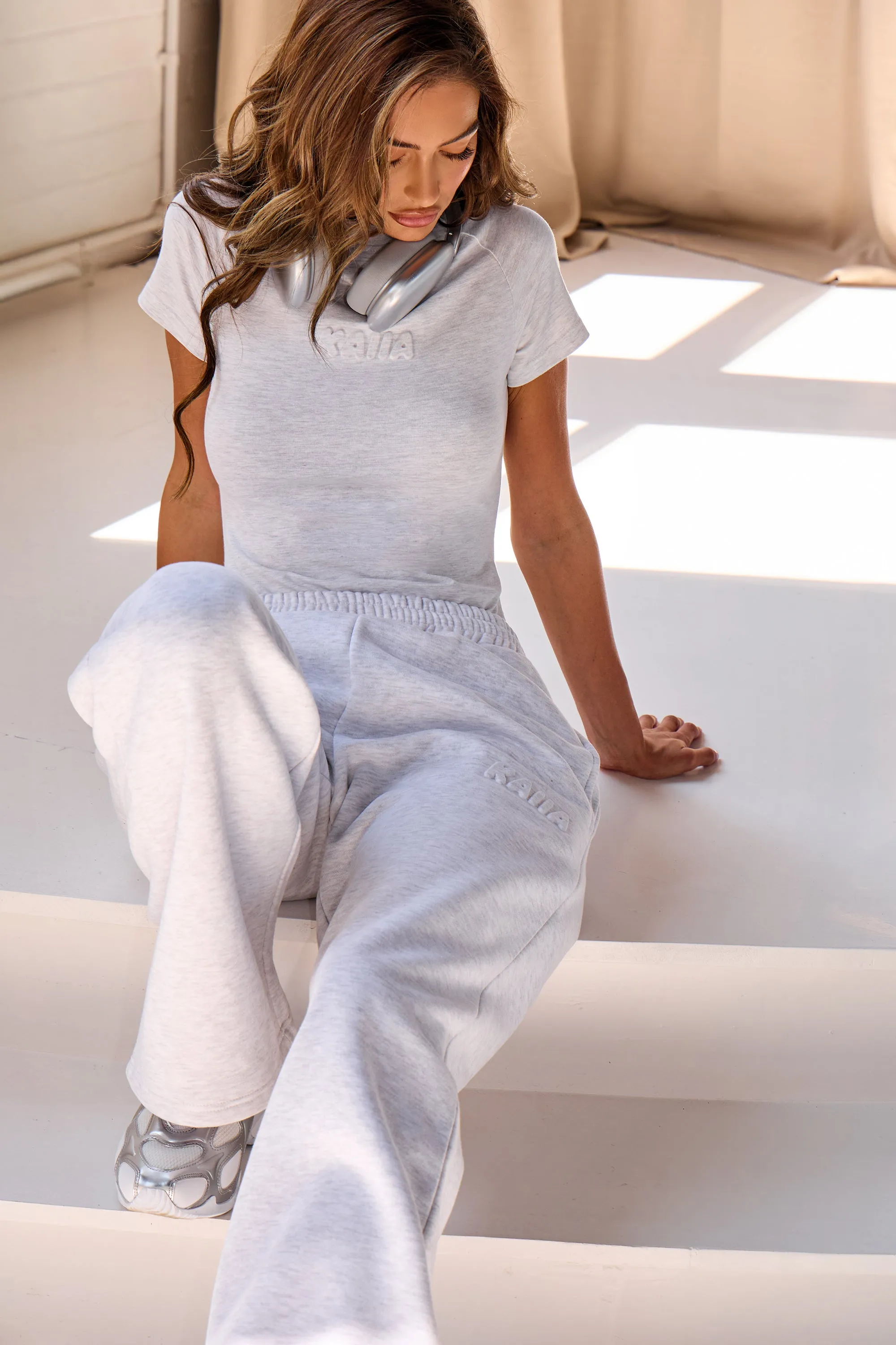 Kaiia Embossed Bubble Logo Wide Leg Joggers Light Grey Marl sold by Kaiia the label product image thumbnail 3
