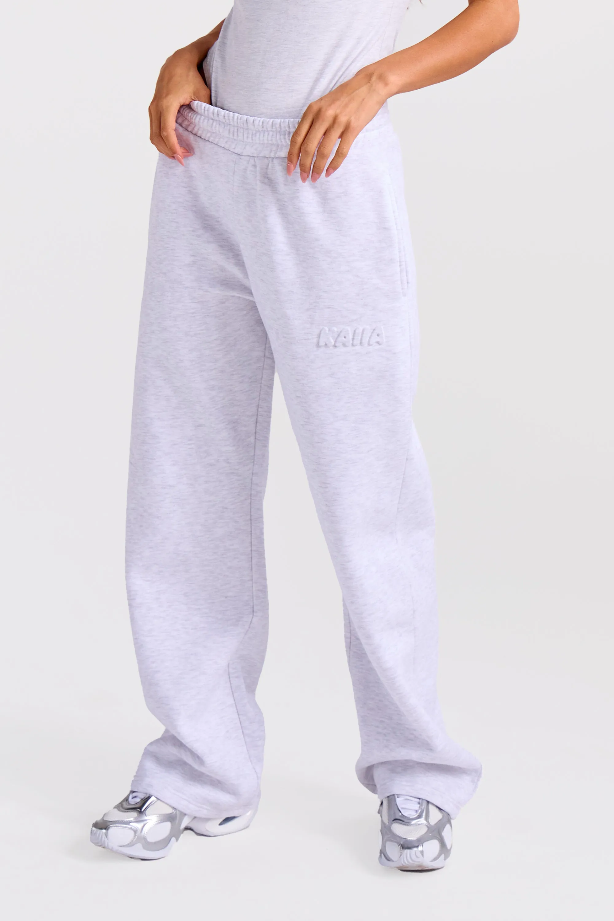 Kaiia Embossed Bubble Logo Wide Leg Joggers Light Grey Marl sold by Kaiia the label product image thumbnail 5