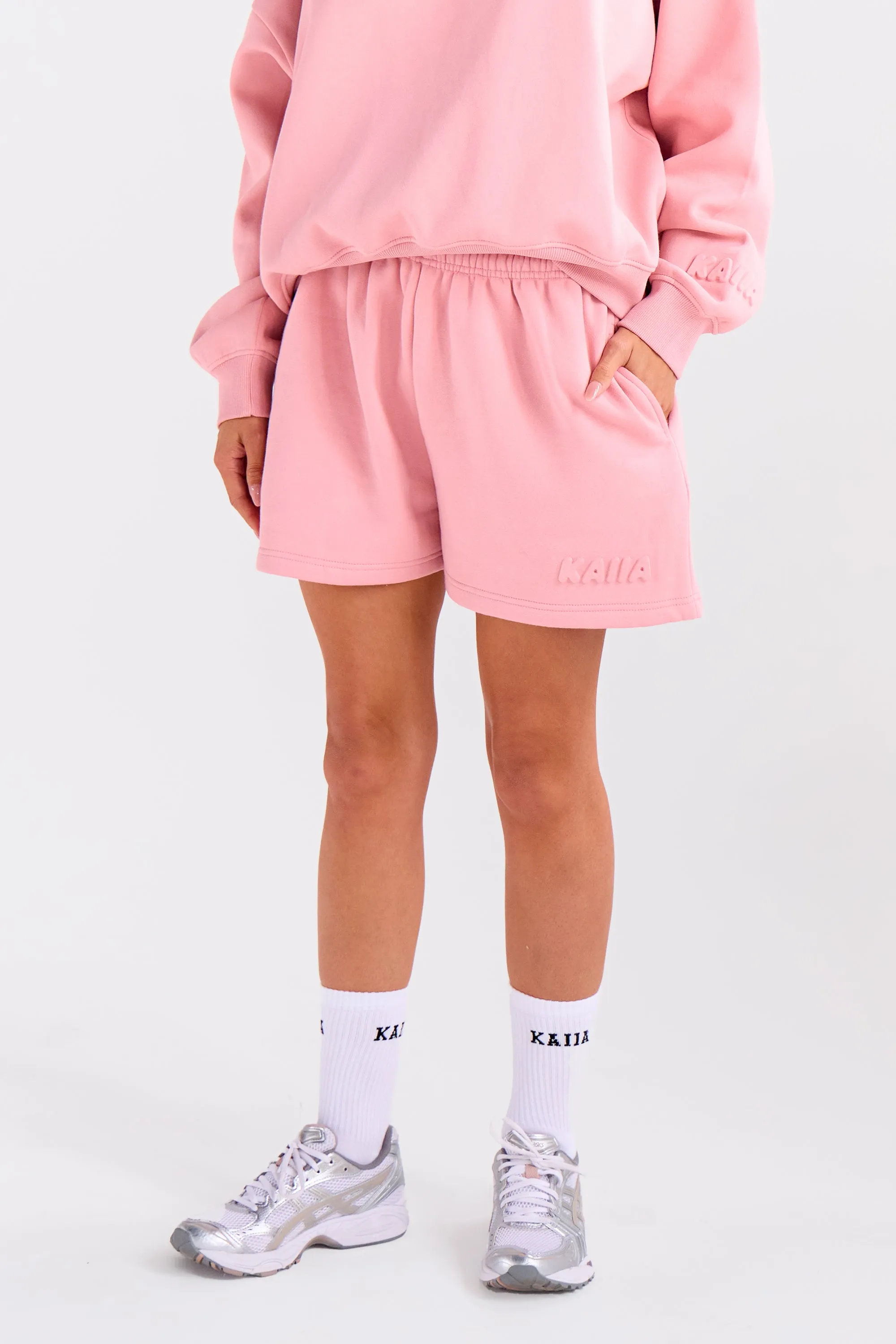 Kaiia Embossed Bubble Logo Mini Sweat Shorts Dusty Rose sold by Kaiia the label product image thumbnail 5