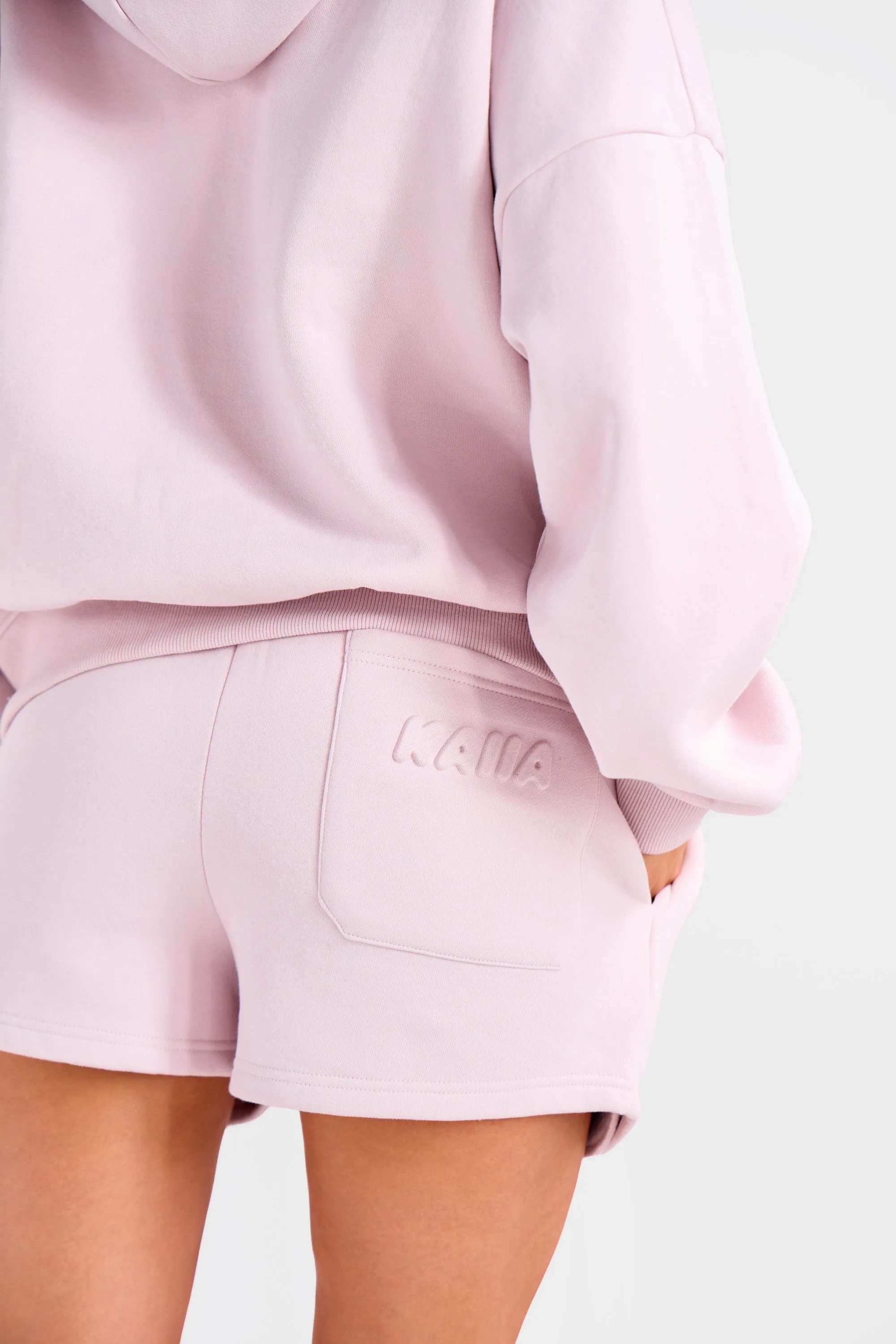 Kaiia Embossed Bubble Logo Back Pocket Mini Sweat Shorts Pale Dusty Lilac sold by Kaiia the label product image thumbnail 5