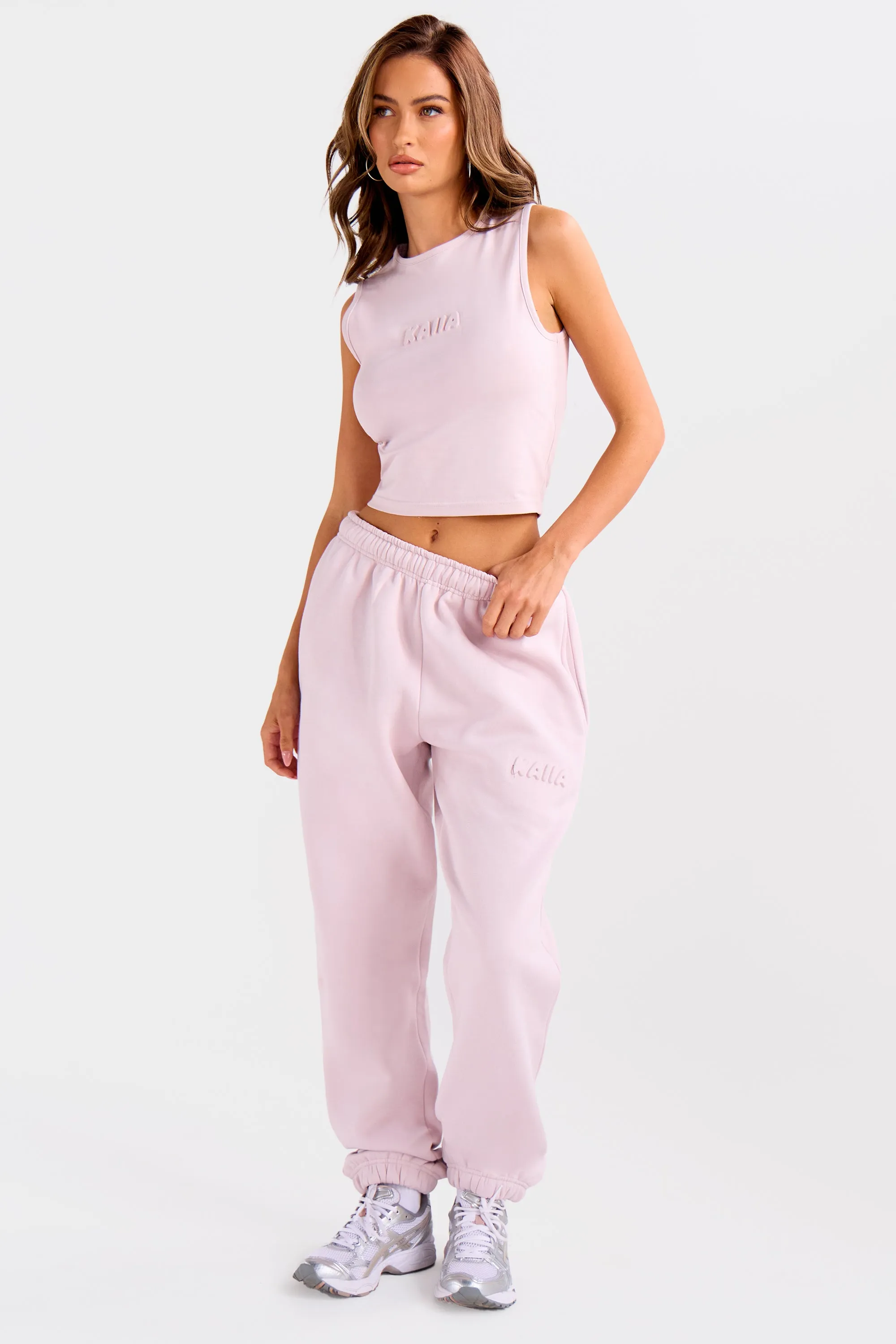 Kaiia Embossed Bubble Logo Cuffed Joggers Pale Dusty Lilac sold by Kaiia the label product image thumbnail 3