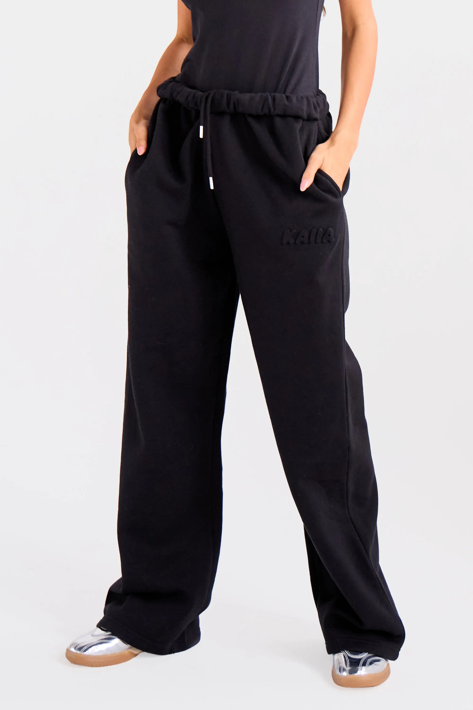 Kaiia Embossed Bubble Logo Wide Leg Joggers Black sold by Kaiia the label product image thumbnail 5