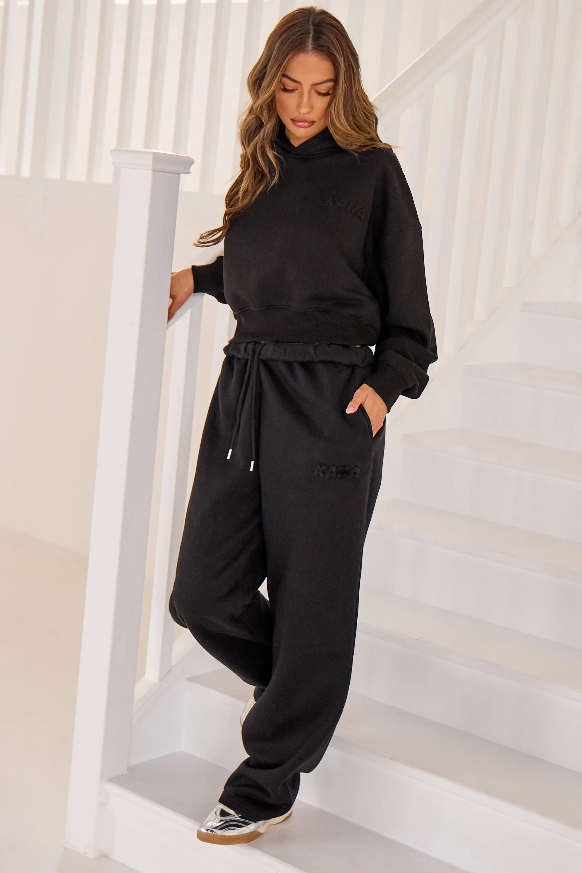 Kaiia Embossed Bubble Logo Wide Leg Joggers Black sold by Kaiia the label product image thumbnail 2