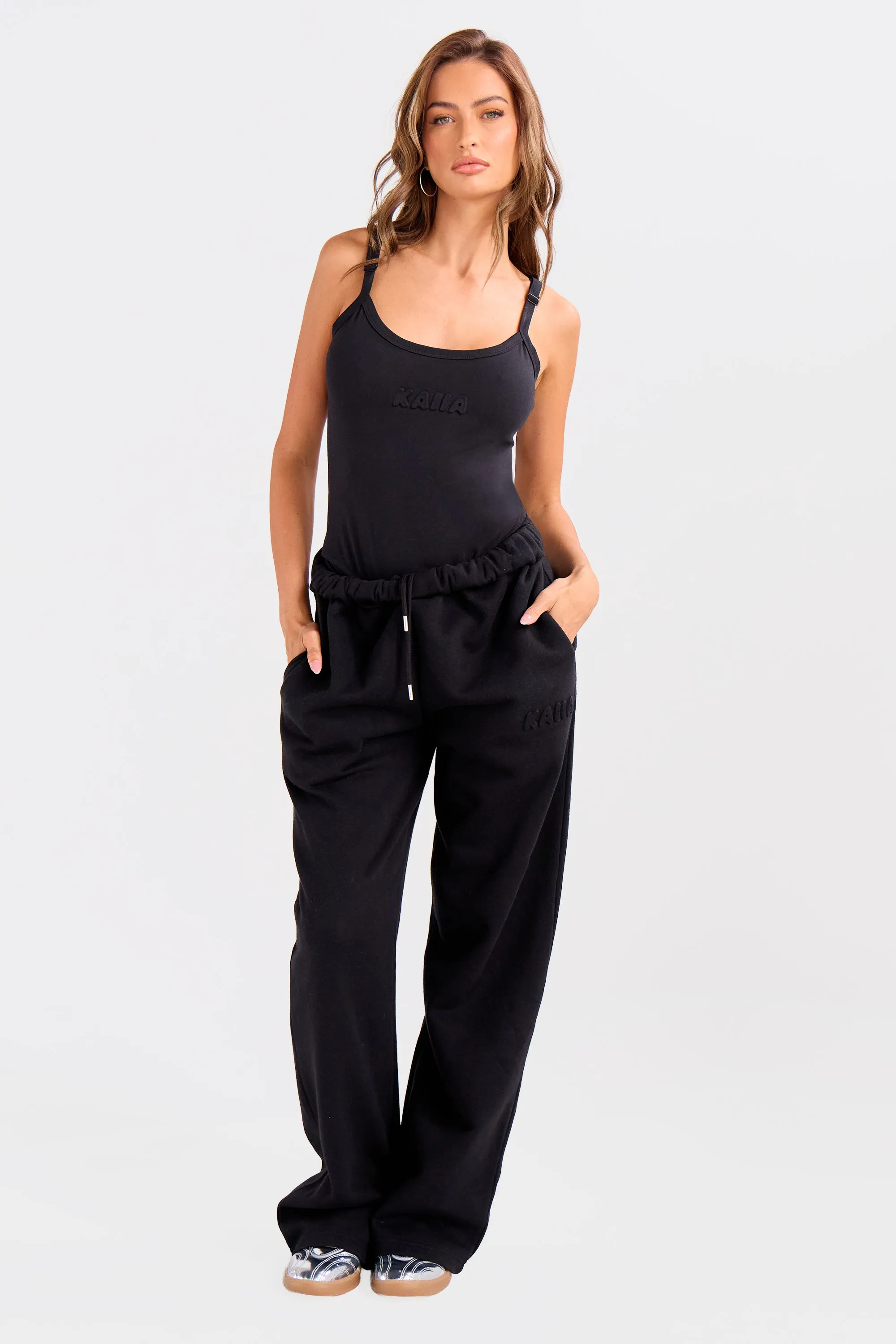 Kaiia Embossed Bubble Logo Wide Leg Joggers Black sold by Kaiia the label product image thumbnail 4