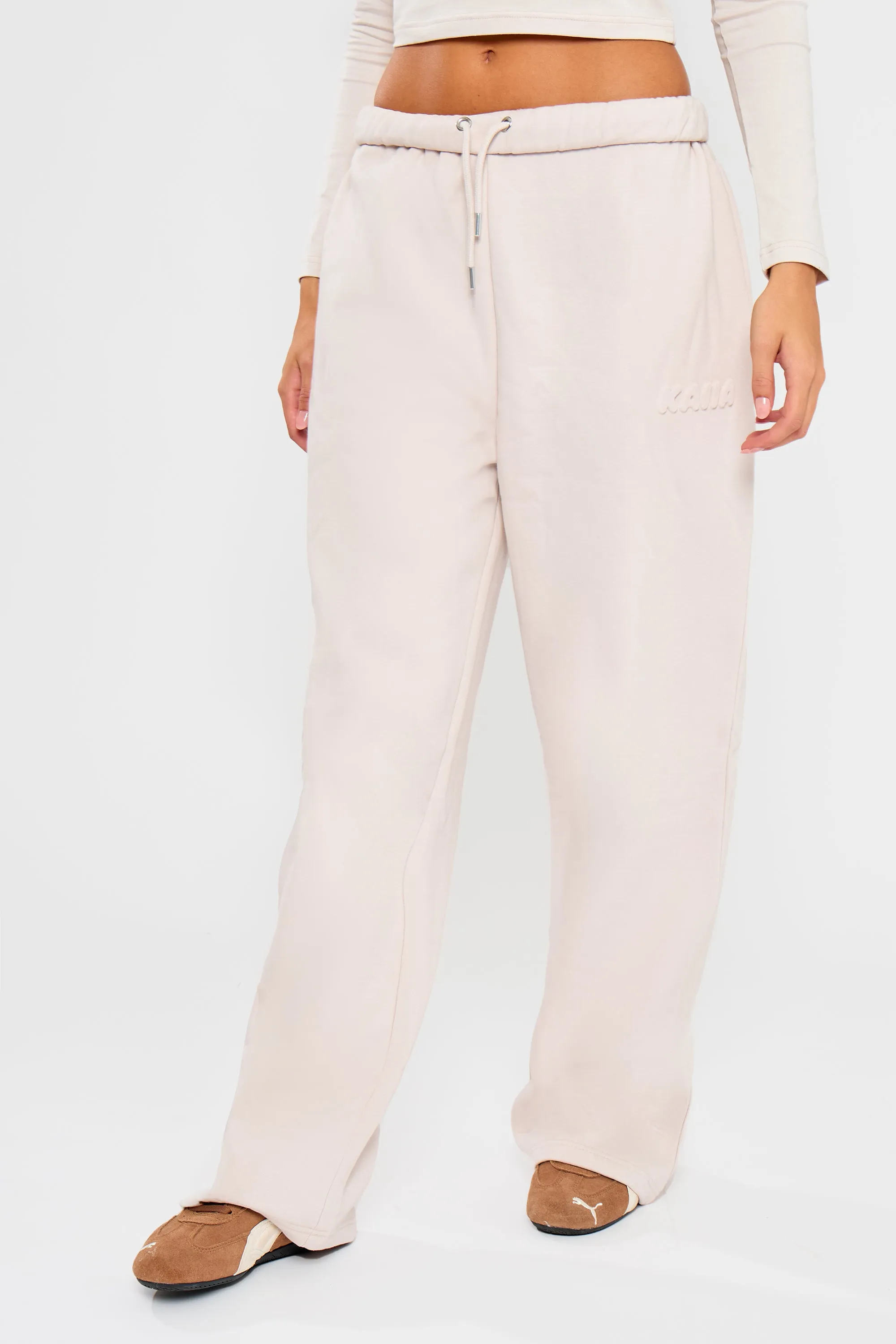 Kaiia Embossed Bubble Logo Wide Leg Joggers Oyster sold by Kaiia the label product image thumbnail 3